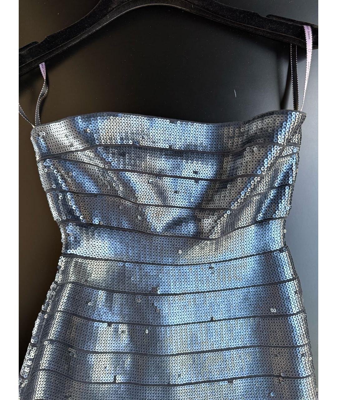 HERVE LEGER Темно-синее вискозное коктейльное платье, фото 4