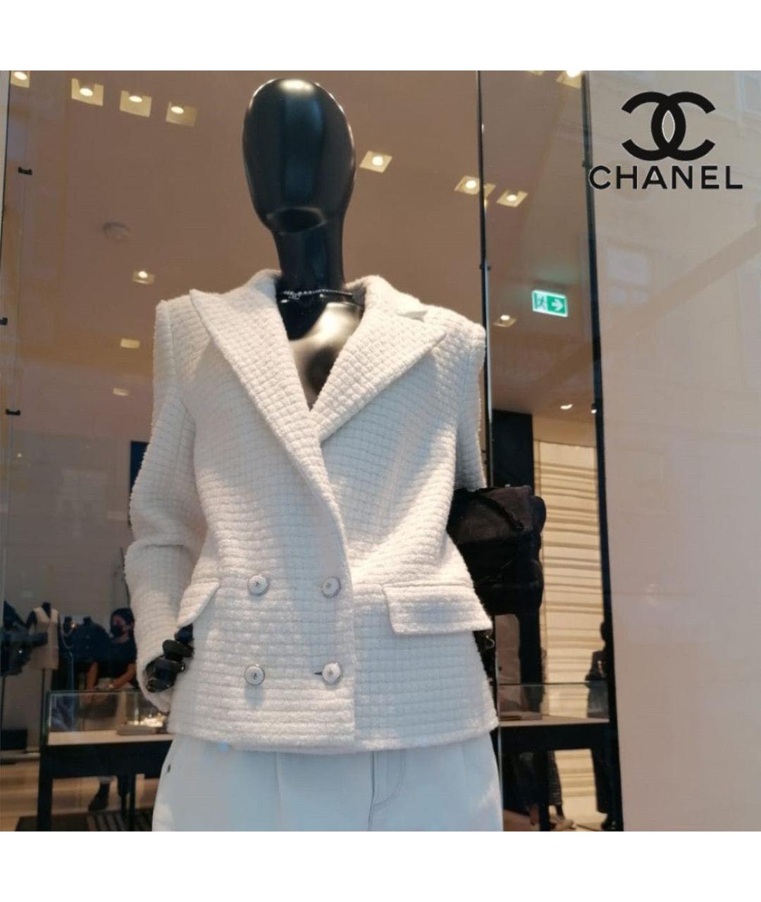 CHANEL PRE-OWNED Белый шерстяной жакет/пиджак, фото 8