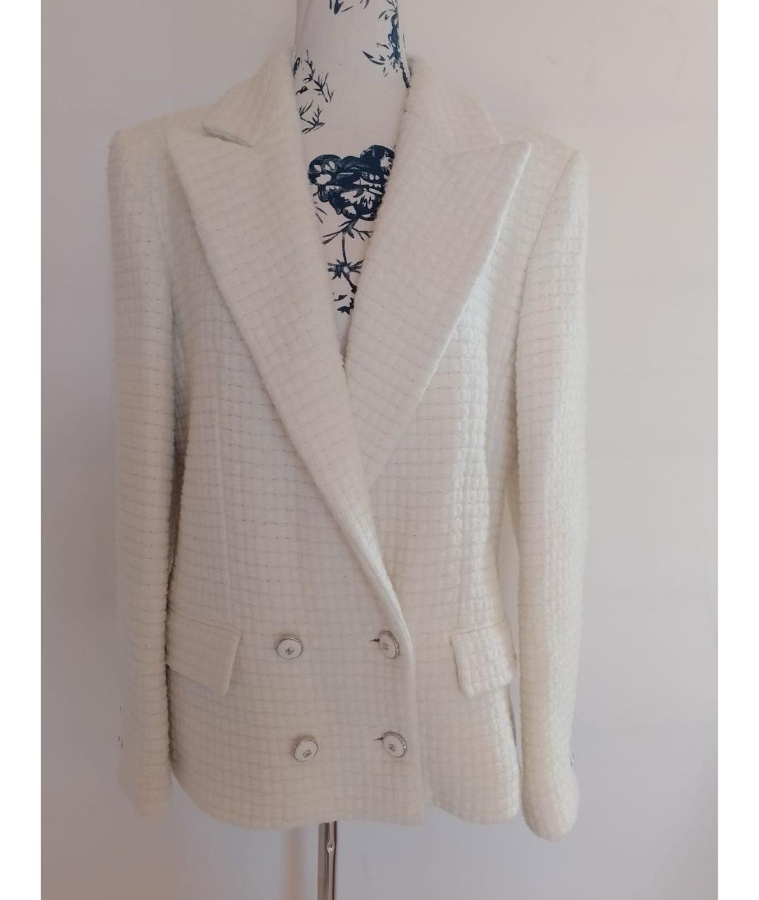 CHANEL PRE-OWNED Белый шерстяной жакет/пиджак, фото 9