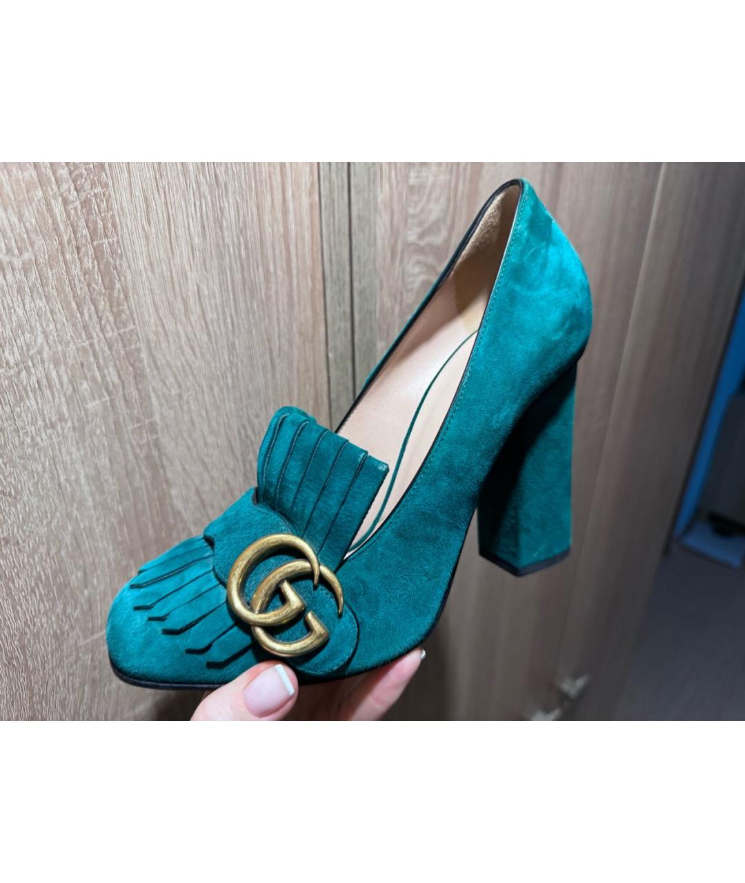 GUCCI Зеленые бархатные туфли, фото 2