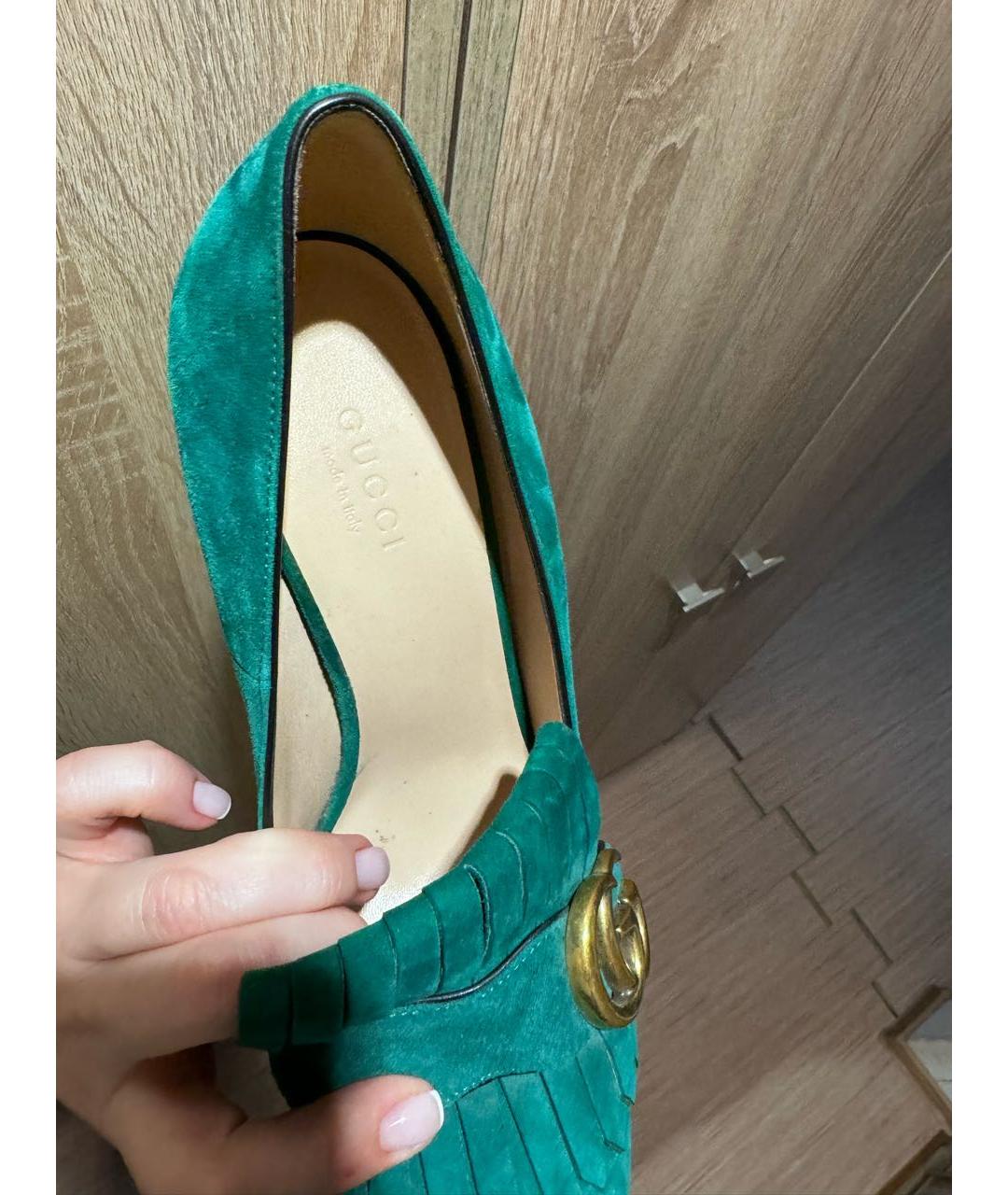 GUCCI Зеленые бархатные туфли, фото 3