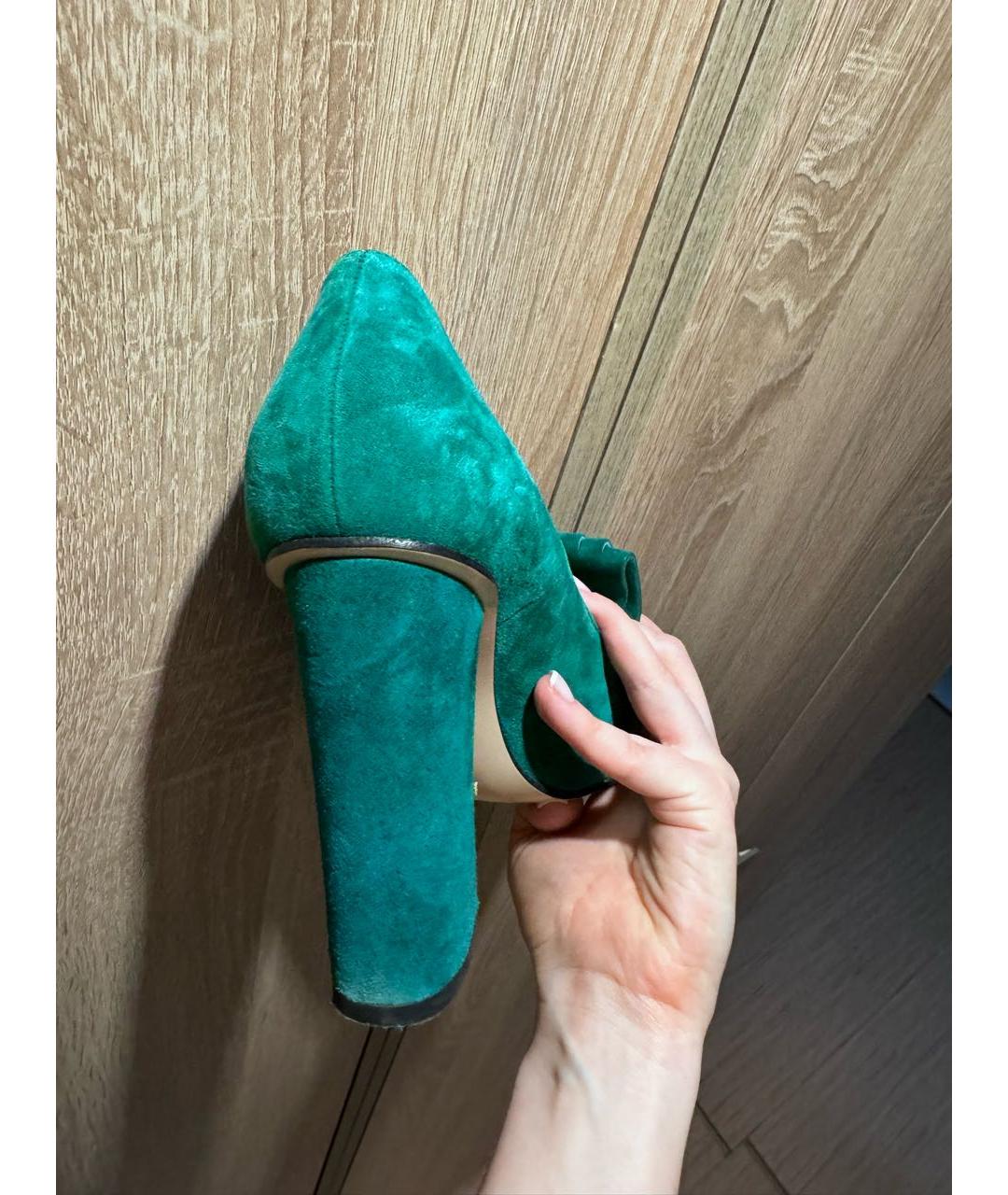GUCCI Зеленые бархатные туфли, фото 4