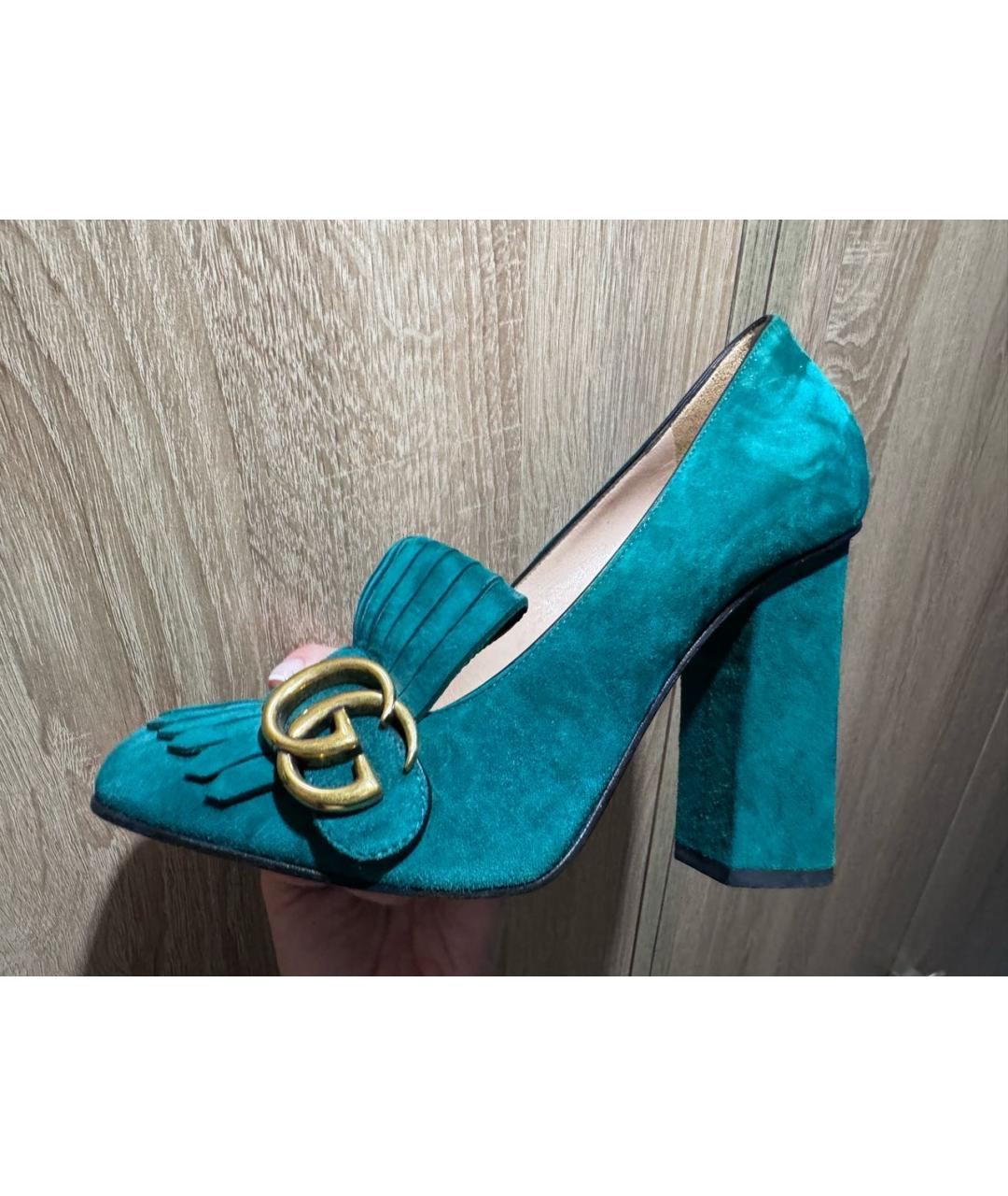 GUCCI Зеленые бархатные туфли, фото 6