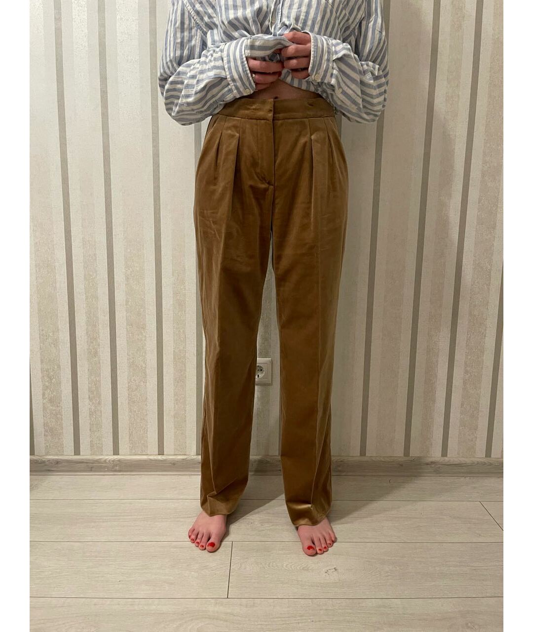 MAX MARA Горчичные бархатные брюки широкие, фото 6