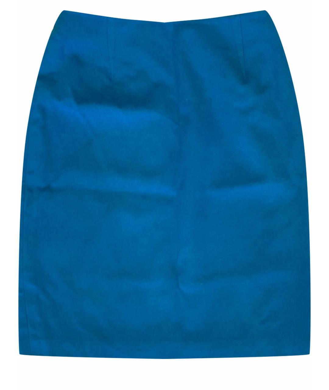 THIERRY MUGLER Голубая шерстяная юбка миди, фото 1