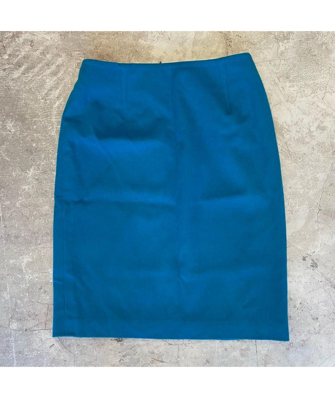 THIERRY MUGLER Голубая шерстяная юбка миди, фото 9