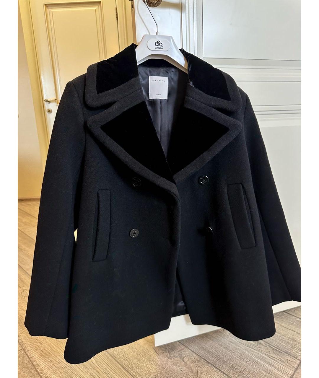 SANDRO Черное шерстяное пальто, фото 5
