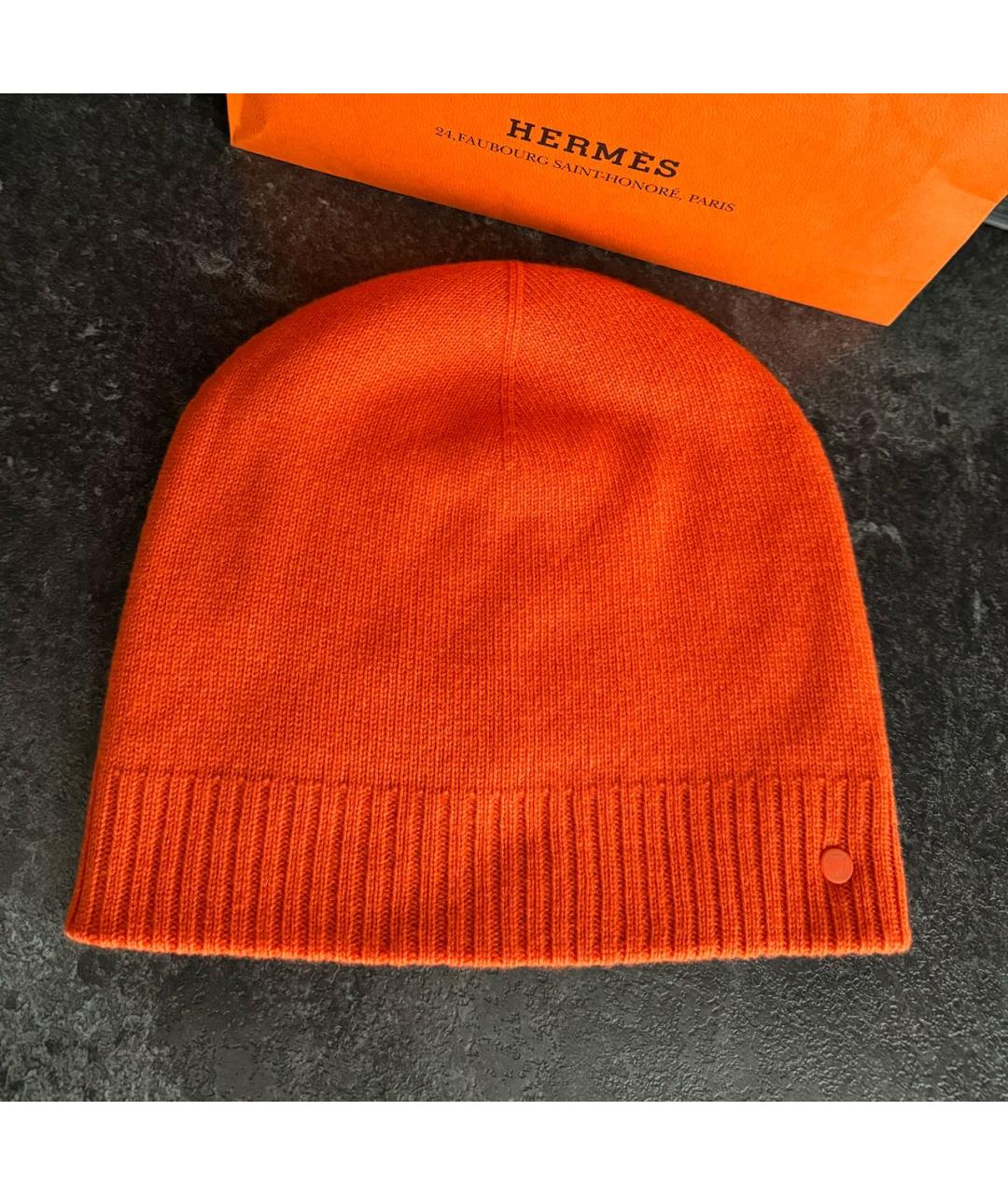 HERMES PRE-OWNED Оранжевая кашемировая шапка, фото 7