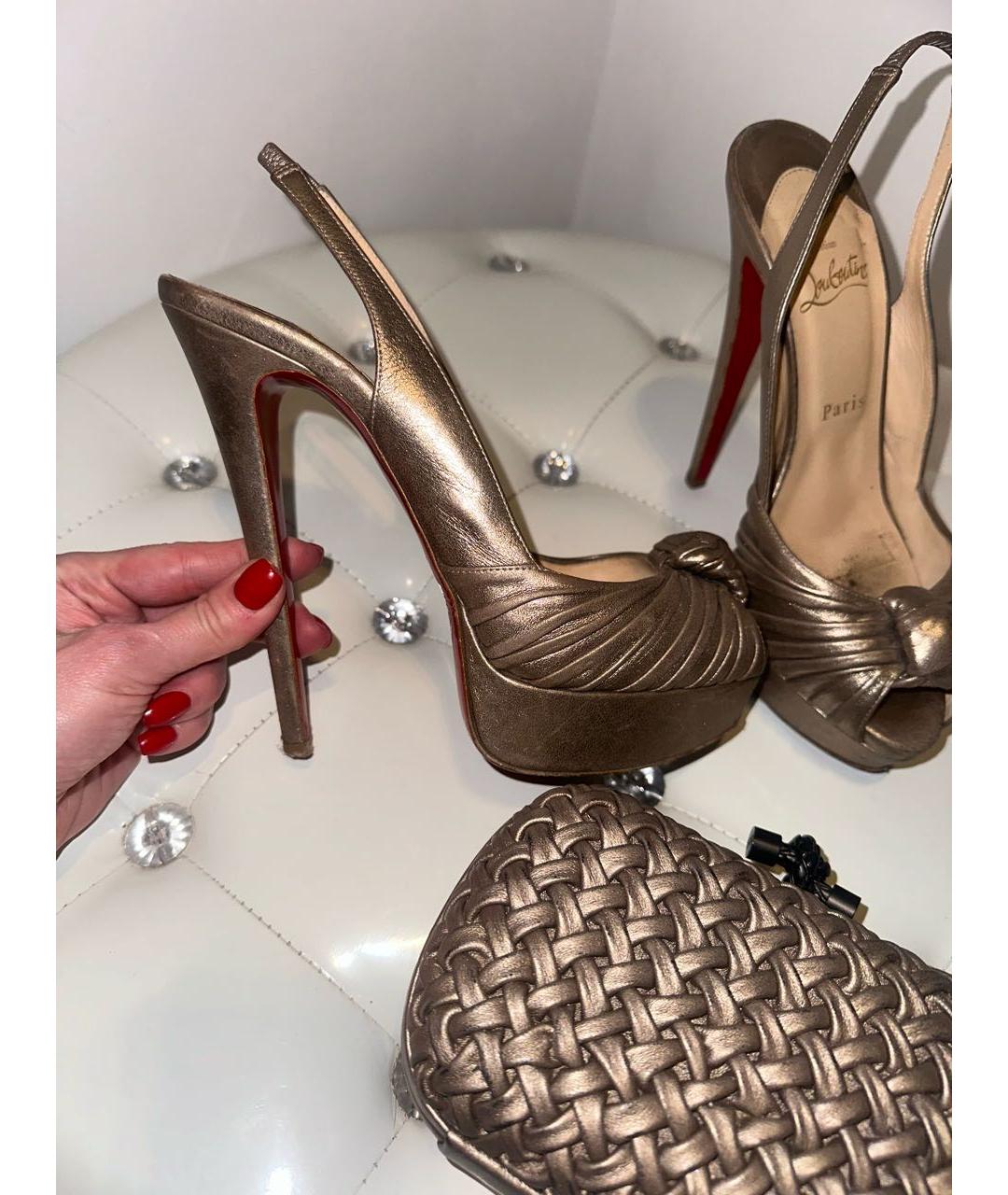 CHRISTIAN LOUBOUTIN Золотые кожаные туфли, фото 9