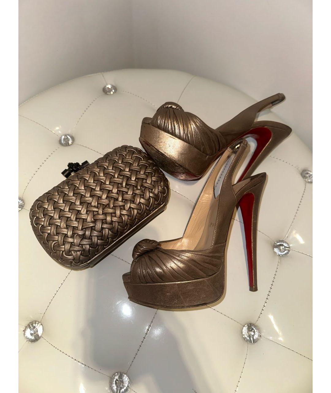 CHRISTIAN LOUBOUTIN Золотые кожаные туфли, фото 7