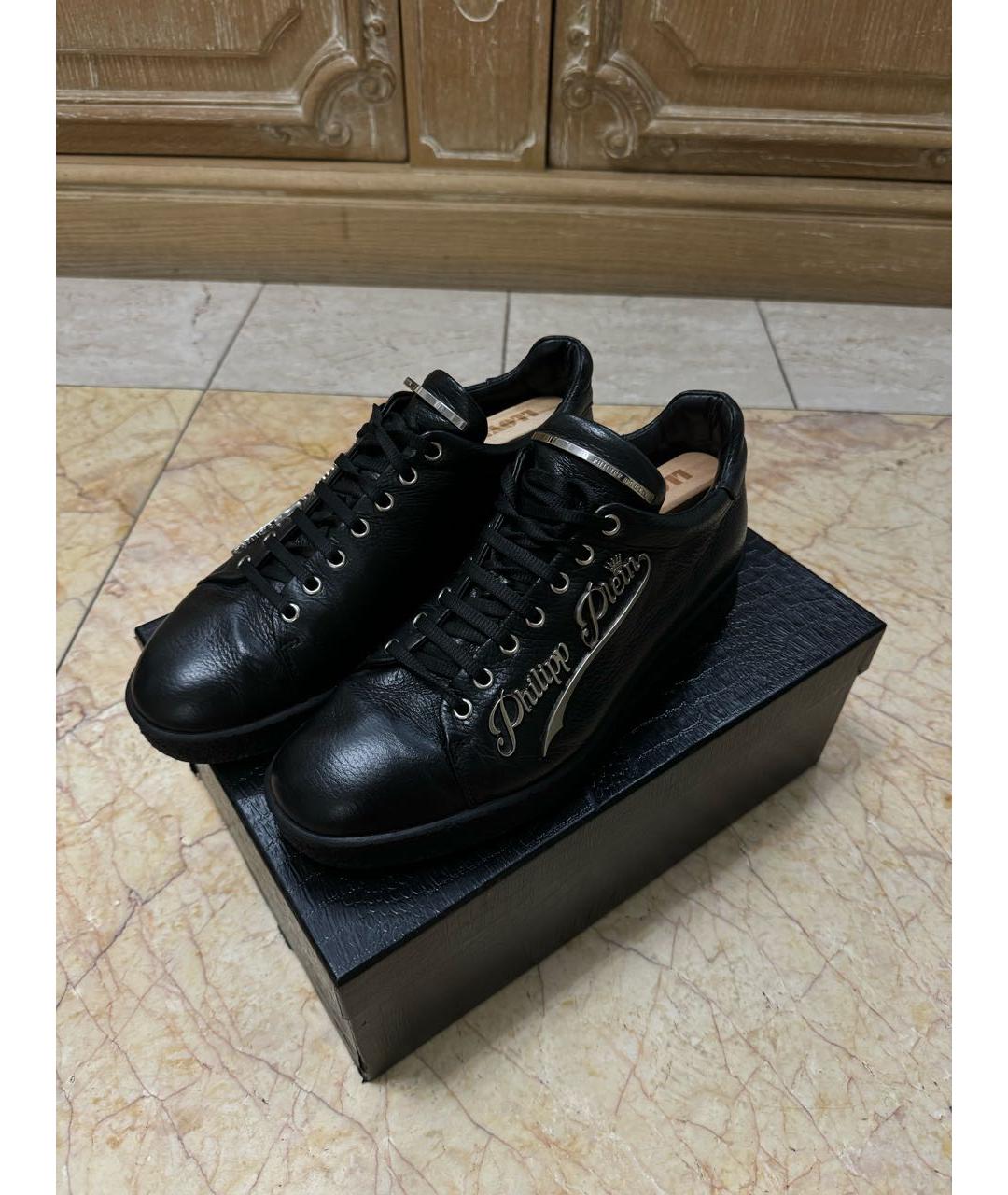 PHILIPP PLEIN Черные кожаные низкие кроссовки / кеды, фото 5