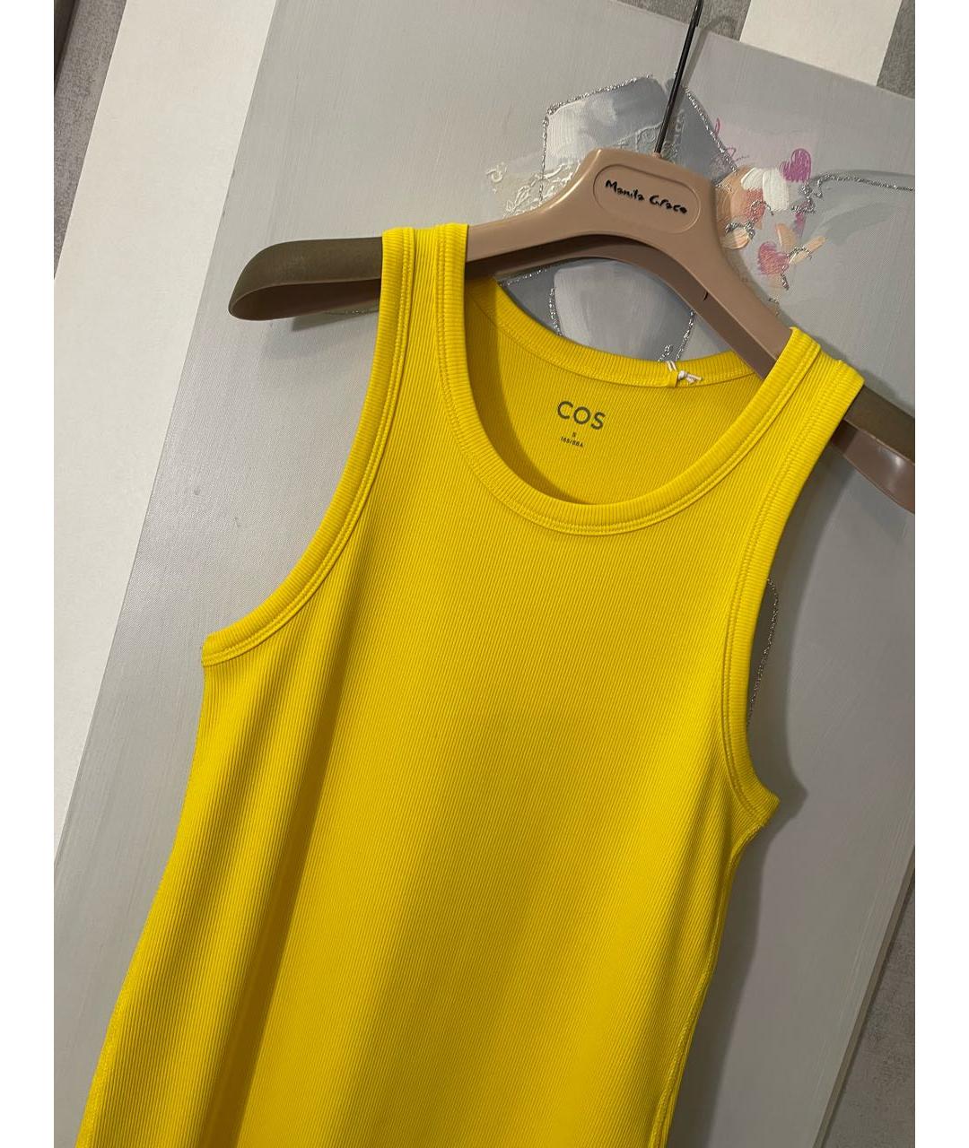 COS Желтое хлопко-эластановое повседневное платье, фото 4