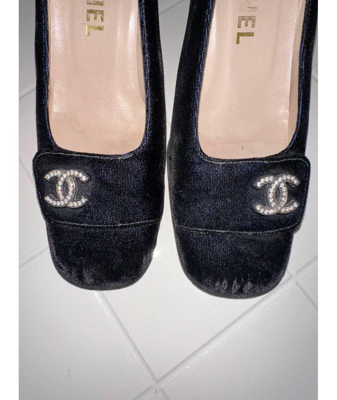 CHANEL Темно-синие бархатные туфли, фото 7