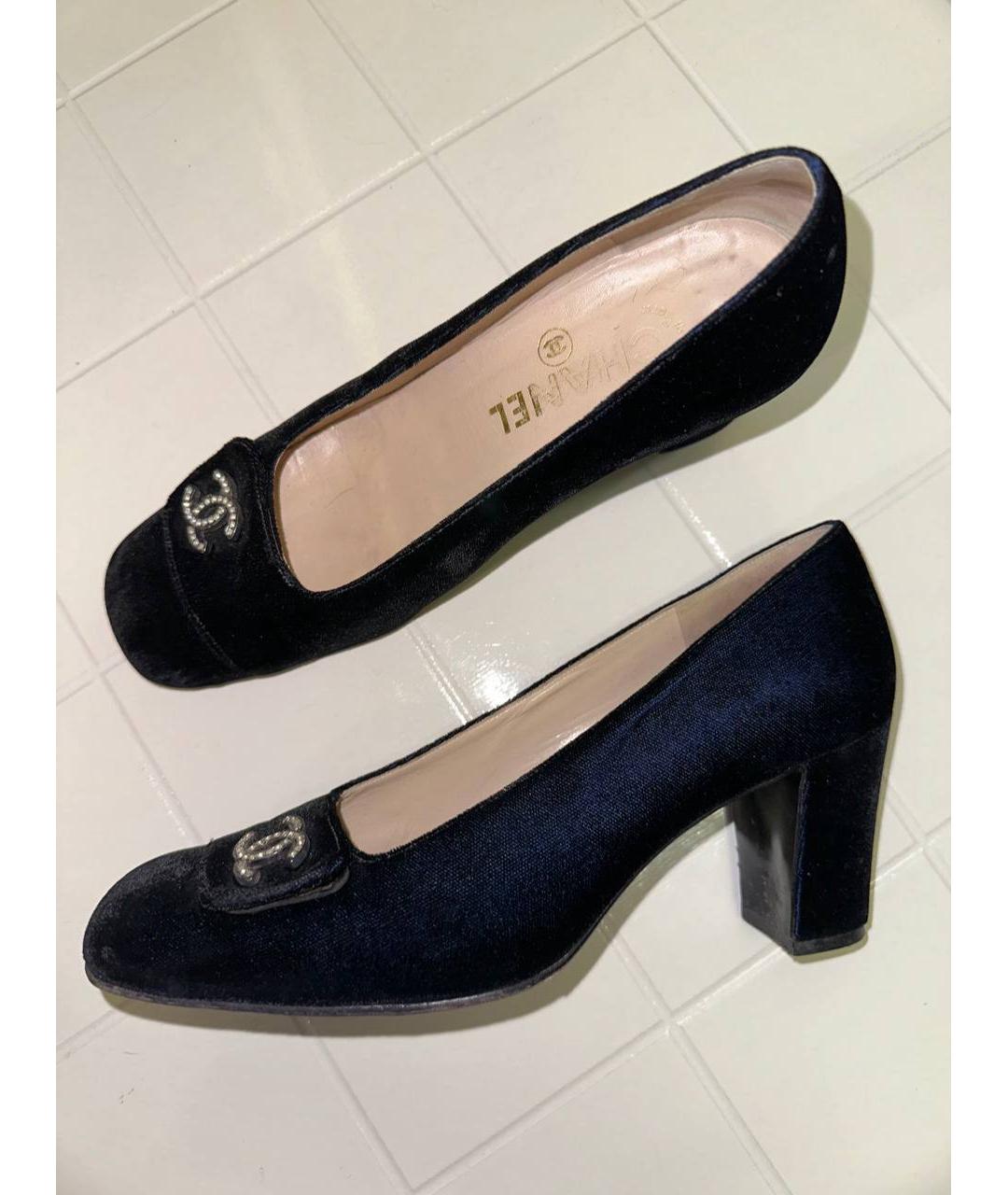 CHANEL Темно-синие бархатные туфли, фото 5