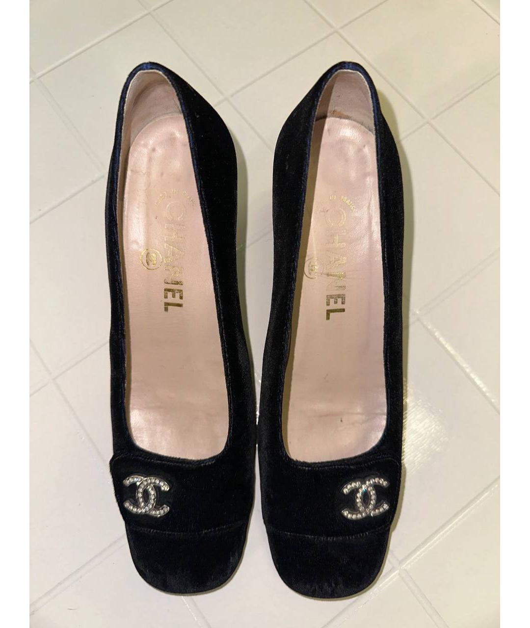 CHANEL Темно-синие бархатные туфли, фото 8