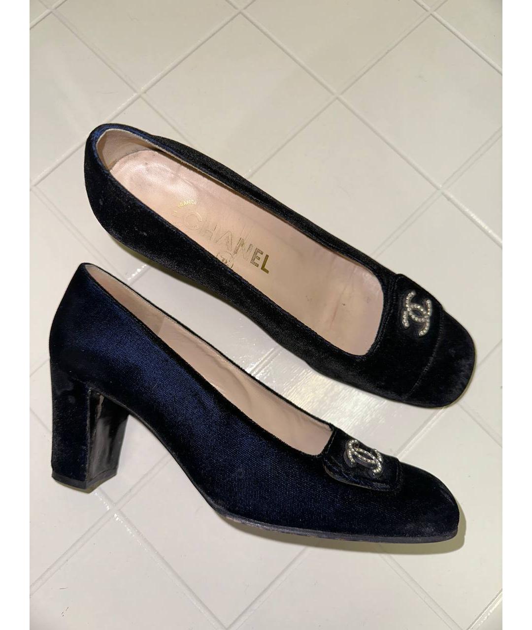 CHANEL Темно-синие бархатные туфли, фото 10