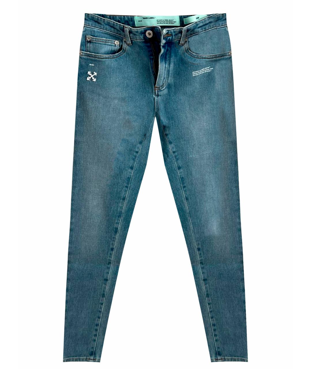 OFF-WHITE Голубые хлопко-полиэстеровые джинсы слим, фото 1