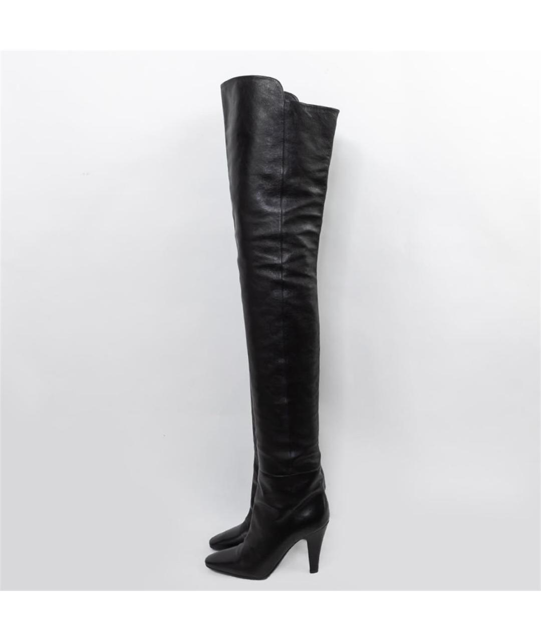 SAINT LAURENT Черные кожаные ботфорты, фото 5