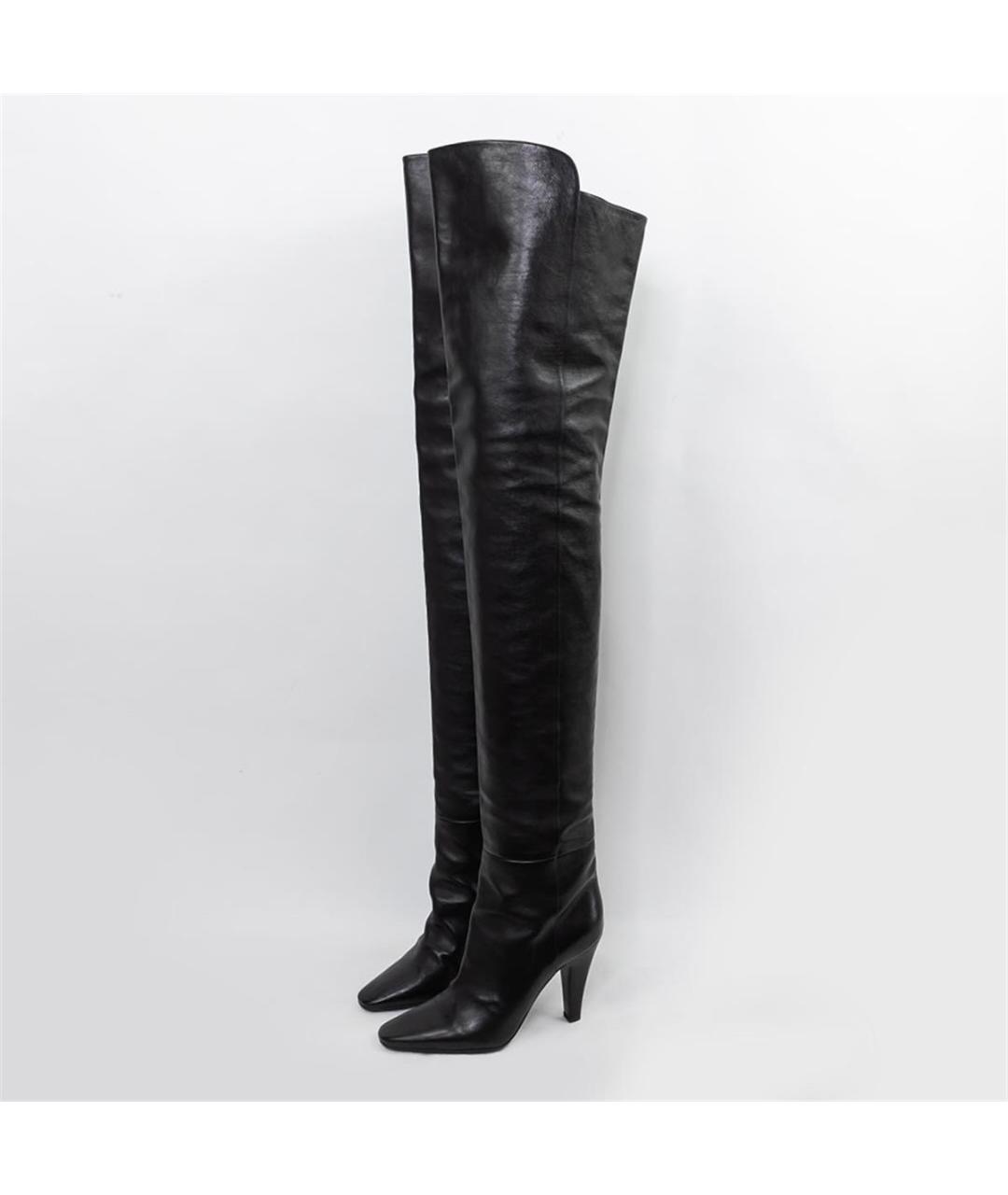 SAINT LAURENT Черные кожаные ботфорты, фото 2