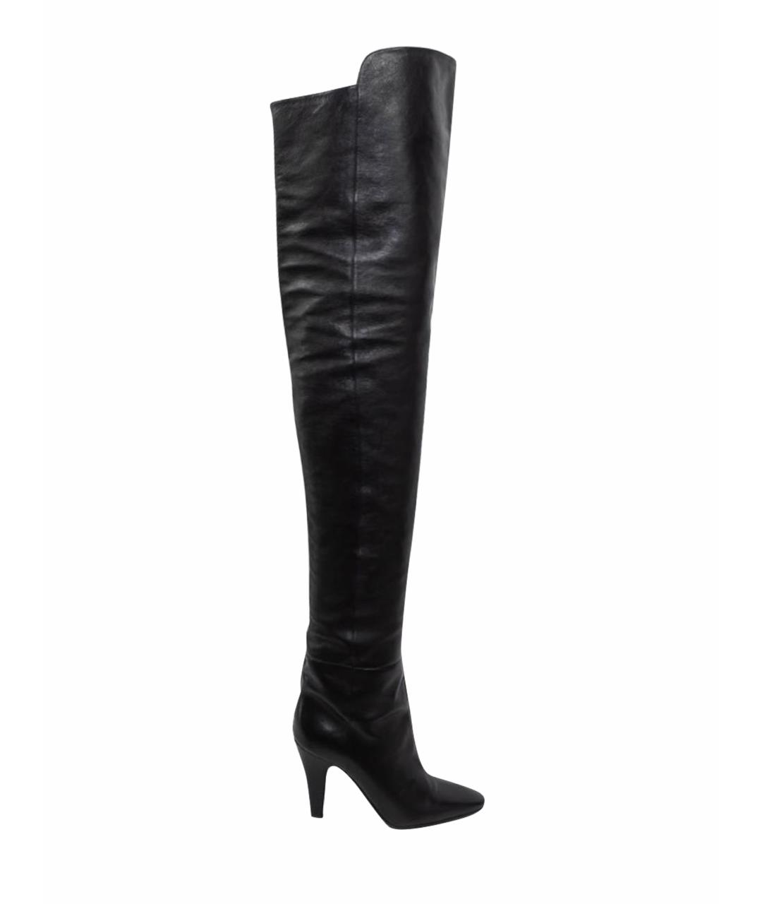SAINT LAURENT Черные кожаные ботфорты, фото 1
