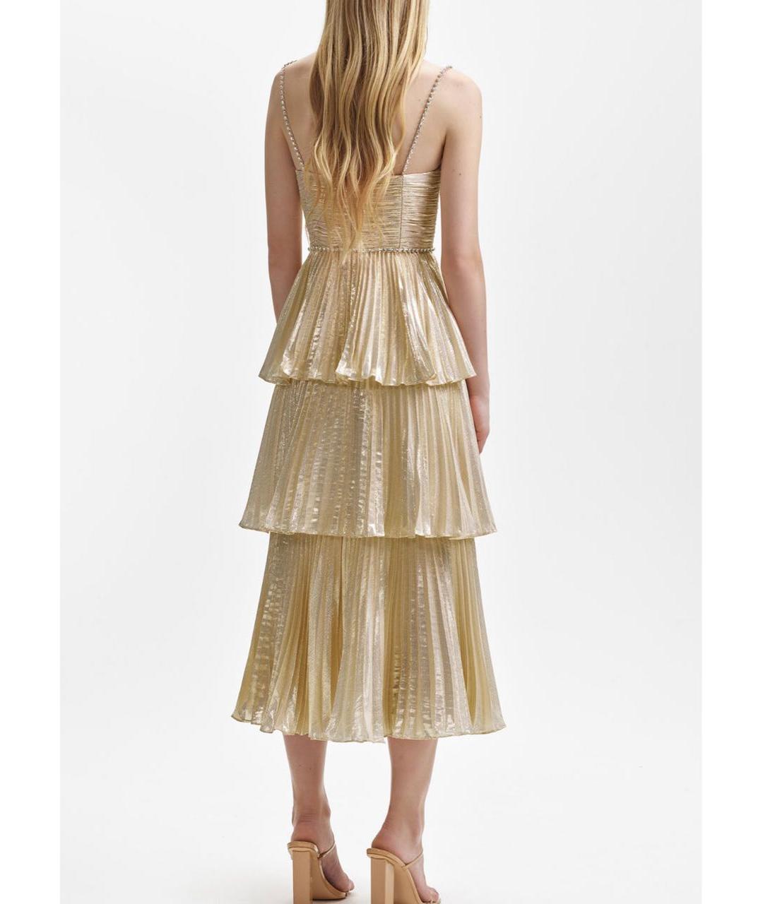 SELF-PORTRAIT Золотое вискозное коктейльное платье, фото 3