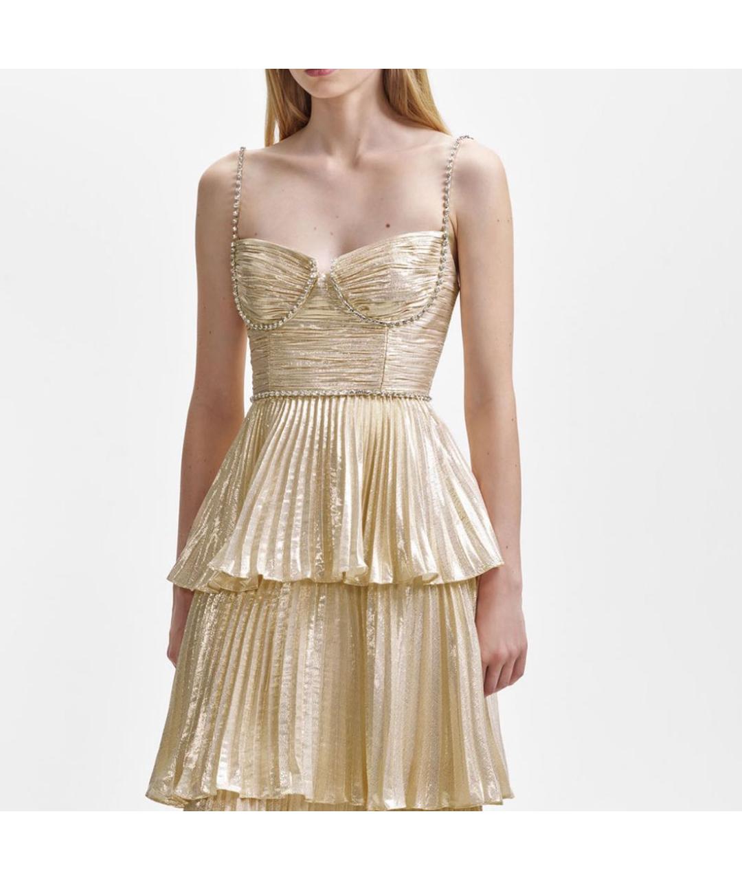 SELF-PORTRAIT Золотое вискозное коктейльное платье, фото 4