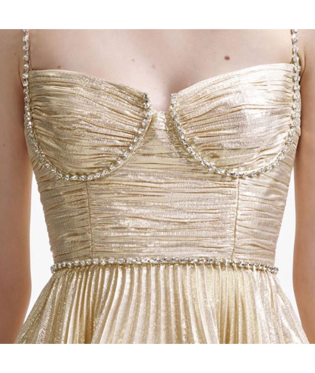 SELF-PORTRAIT Золотое вискозное коктейльное платье, фото 5