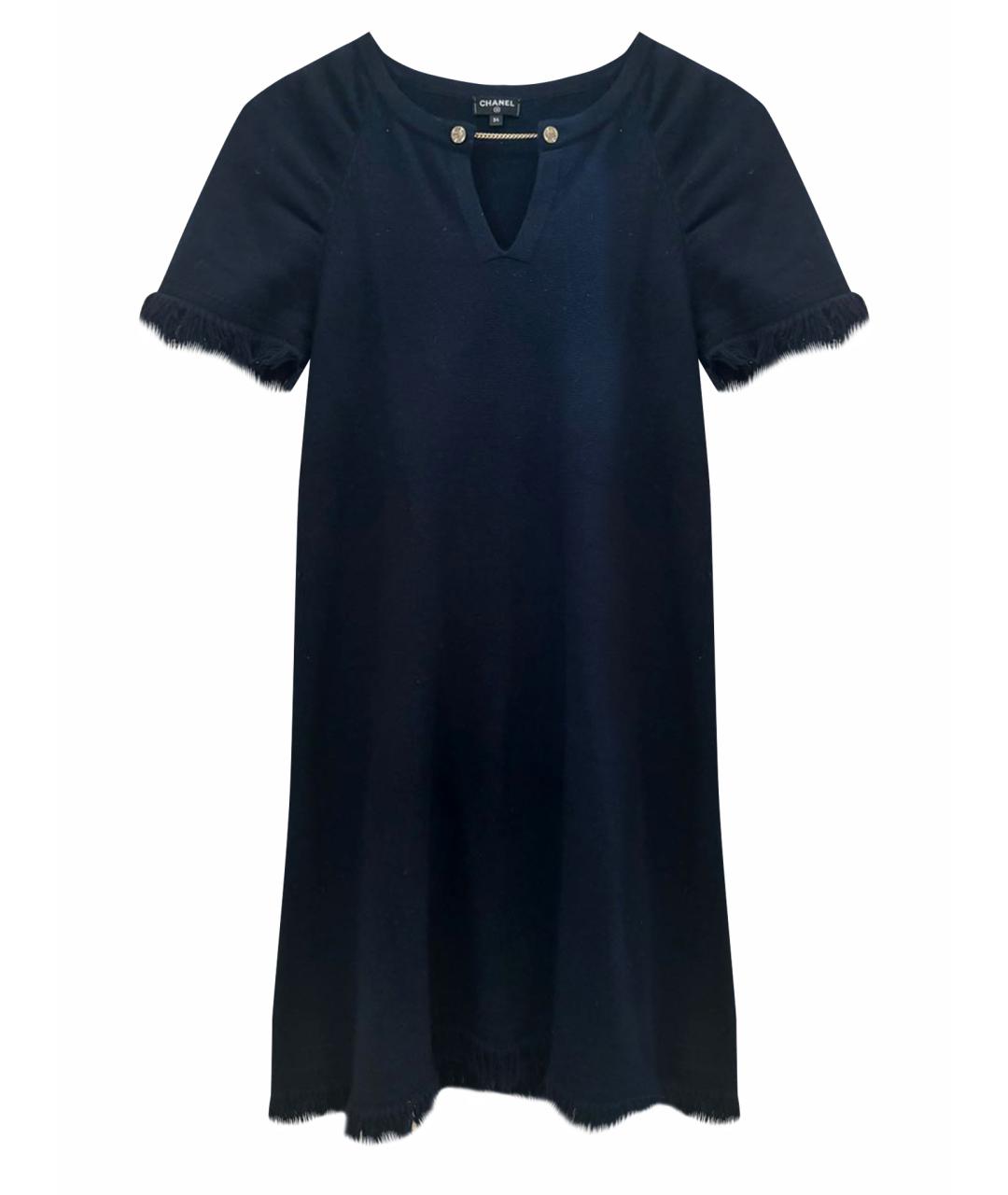 CHANEL Темно-синее кашемировое коктейльное платье, фото 1