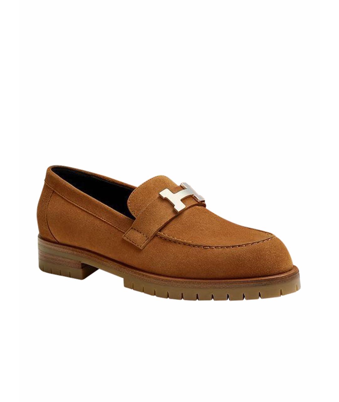 HERMES Коричневые замшевые лоферы, фото 1