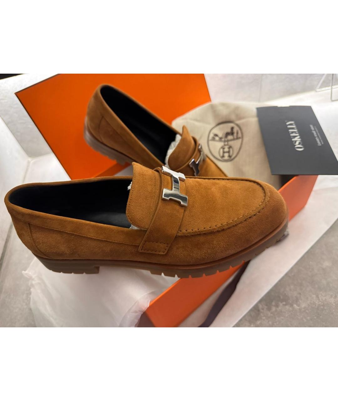 HERMES Коричневые замшевые лоферы, фото 3