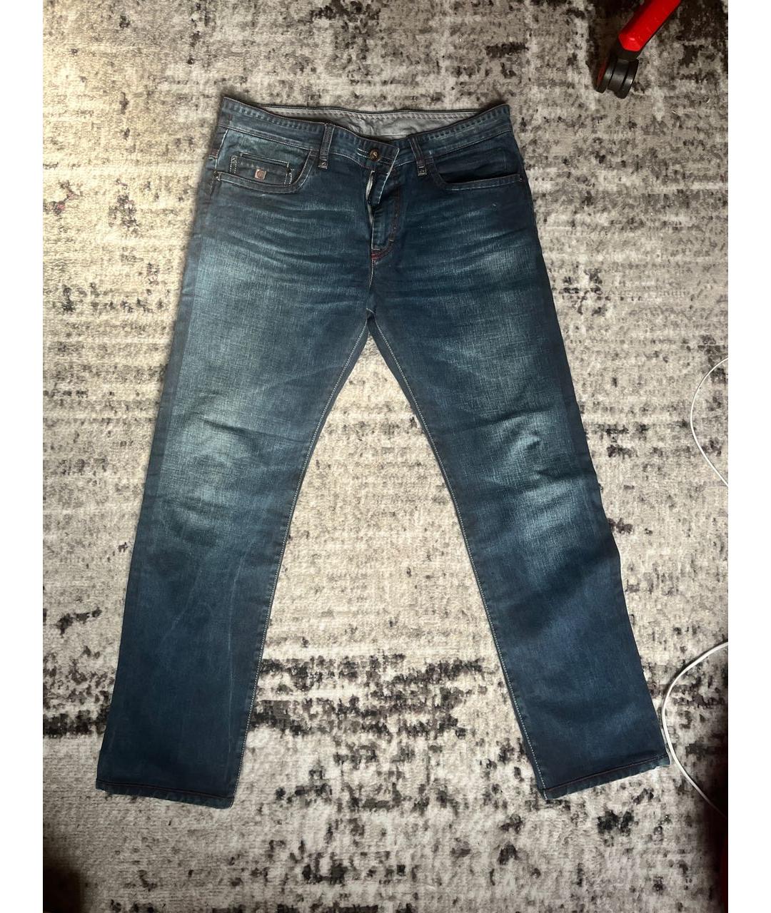 CORTIGIANI Синие хлопковые прямые джинсы, фото 5