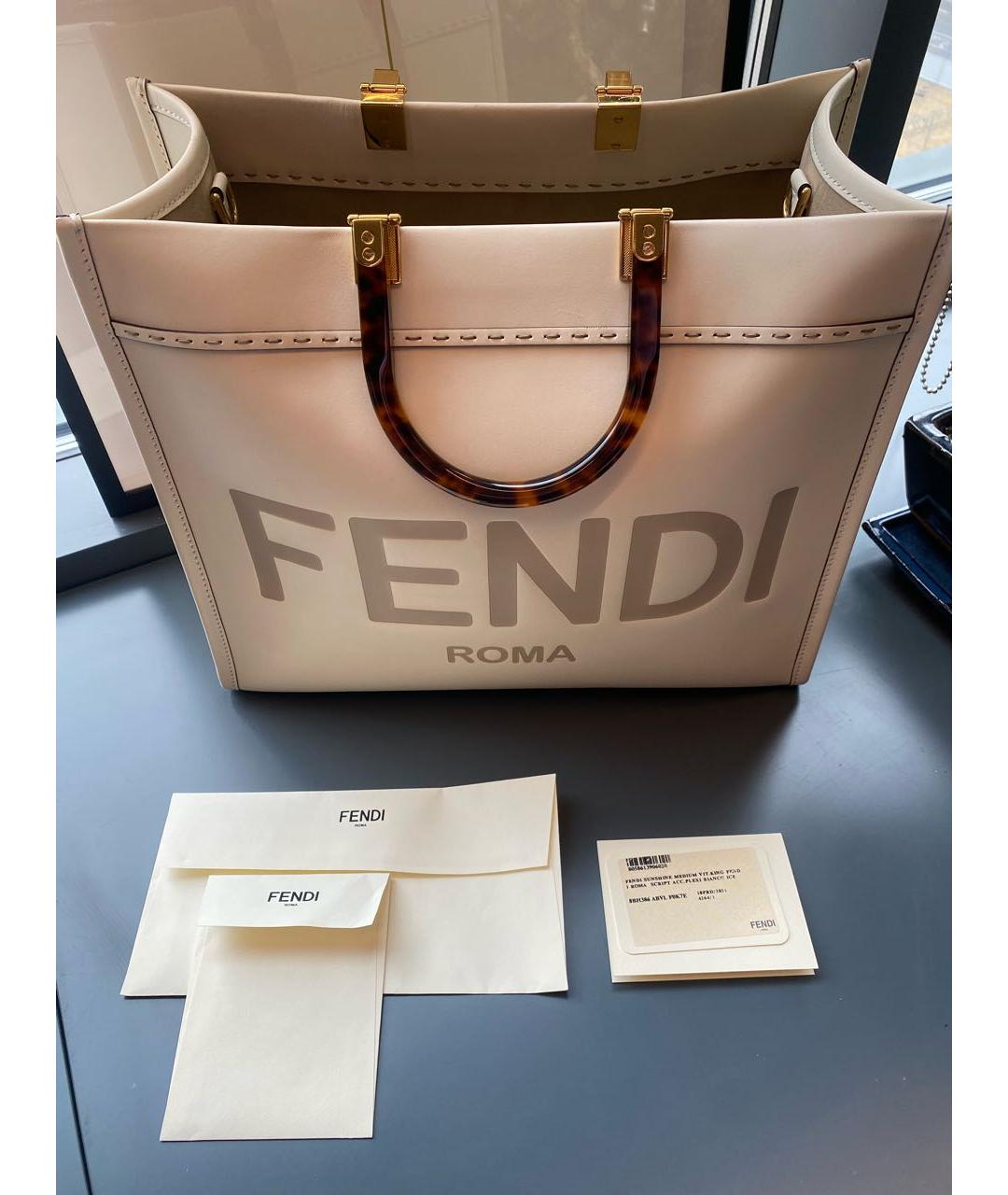 FENDI Белая кожаная сумка тоут, фото 4