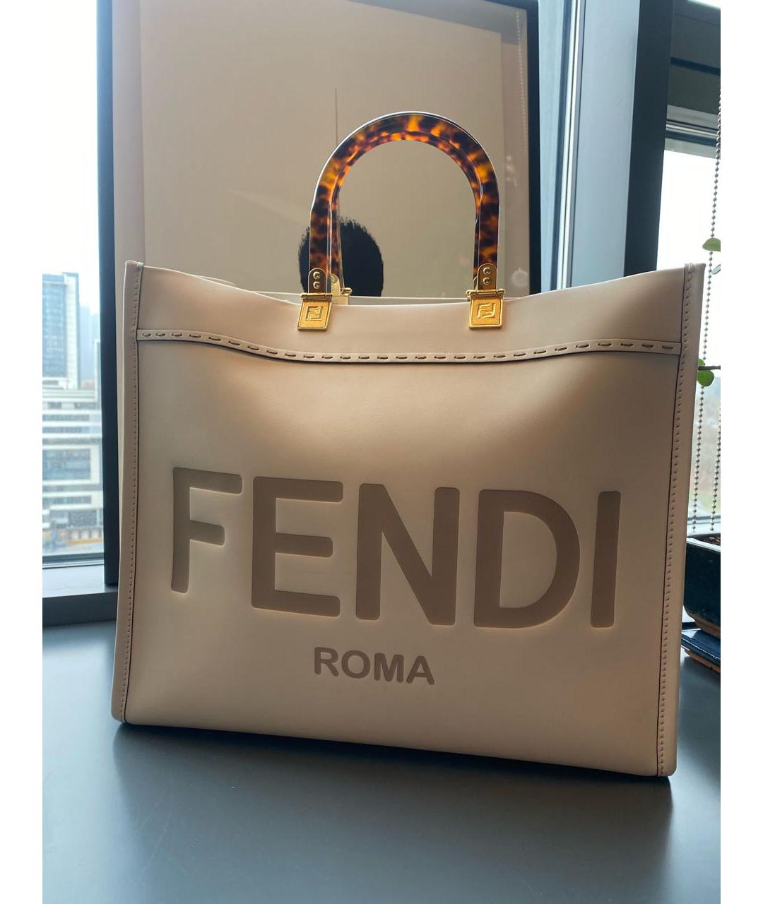FENDI Белая кожаная сумка тоут, фото 7