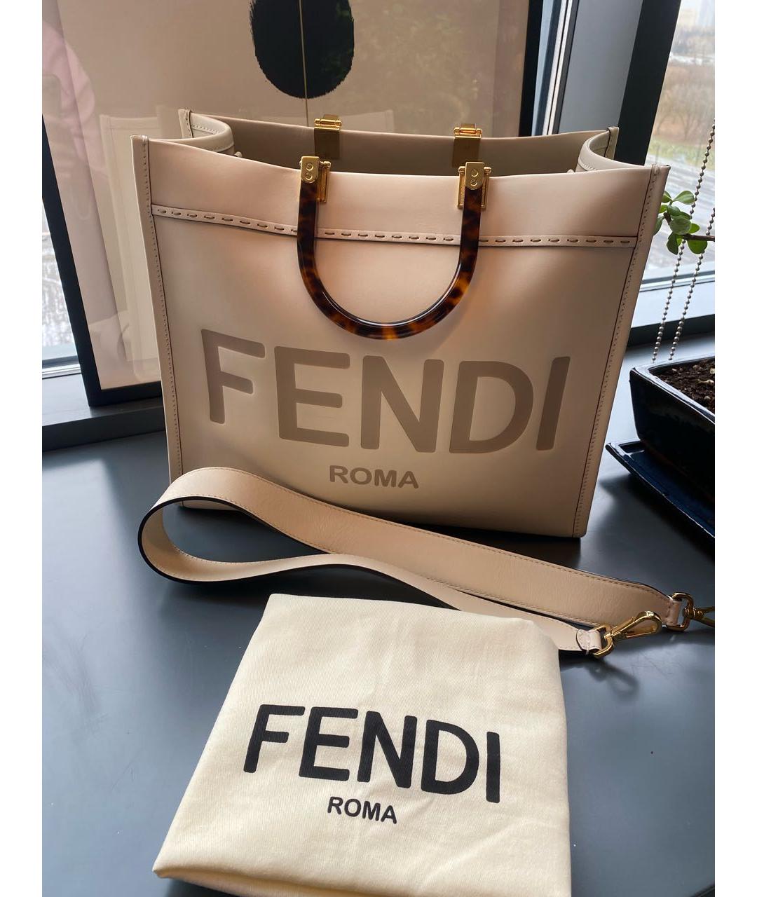 FENDI Белая кожаная сумка тоут, фото 5