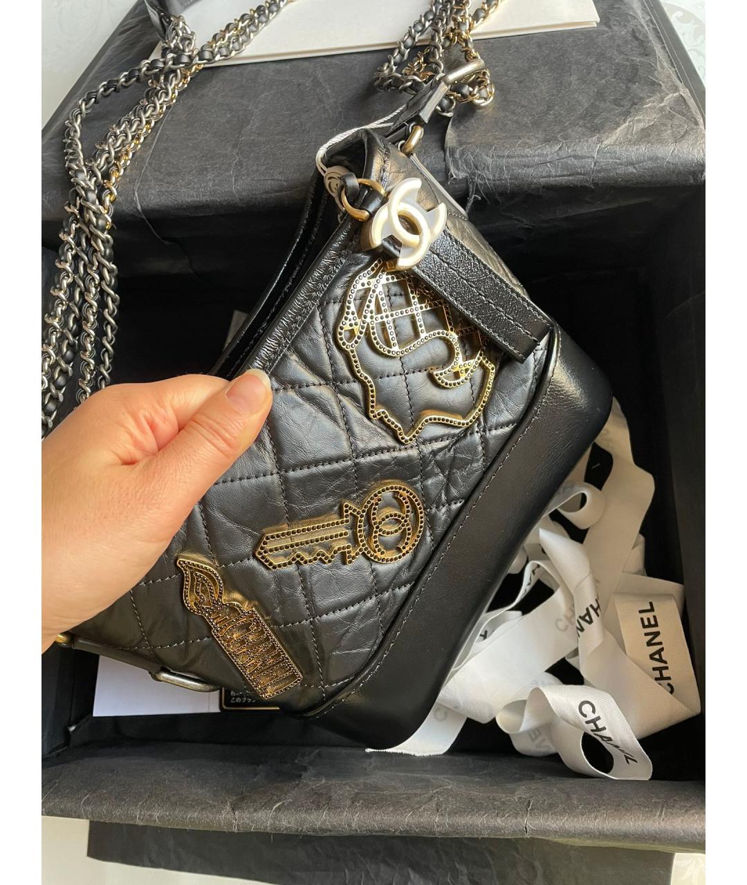 CHANEL PRE-OWNED Черная кожаная сумка через плечо, фото 2