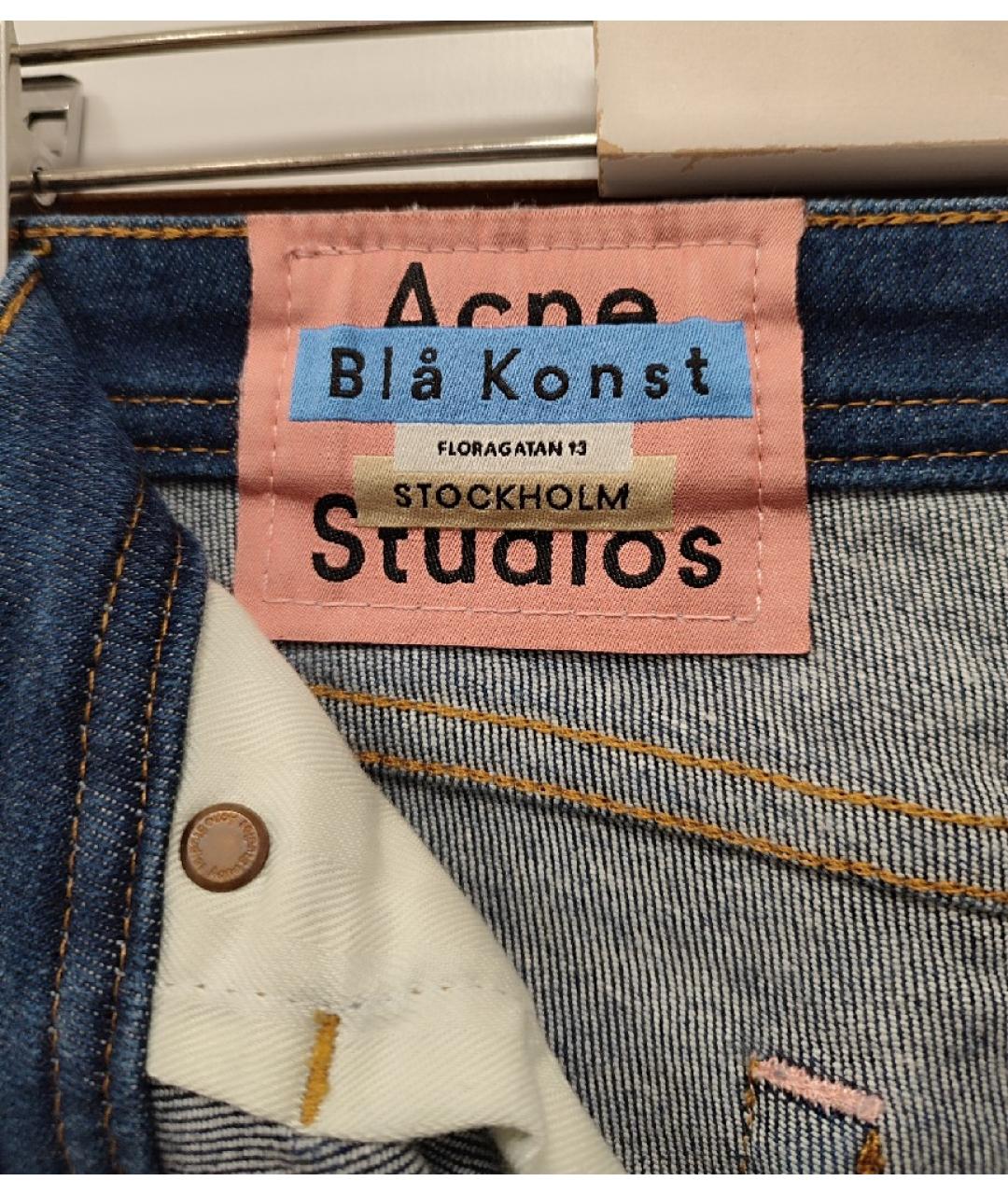 ACNE STUDIOS Темно-синие хлопко-эластановые джинсы слим, фото 3