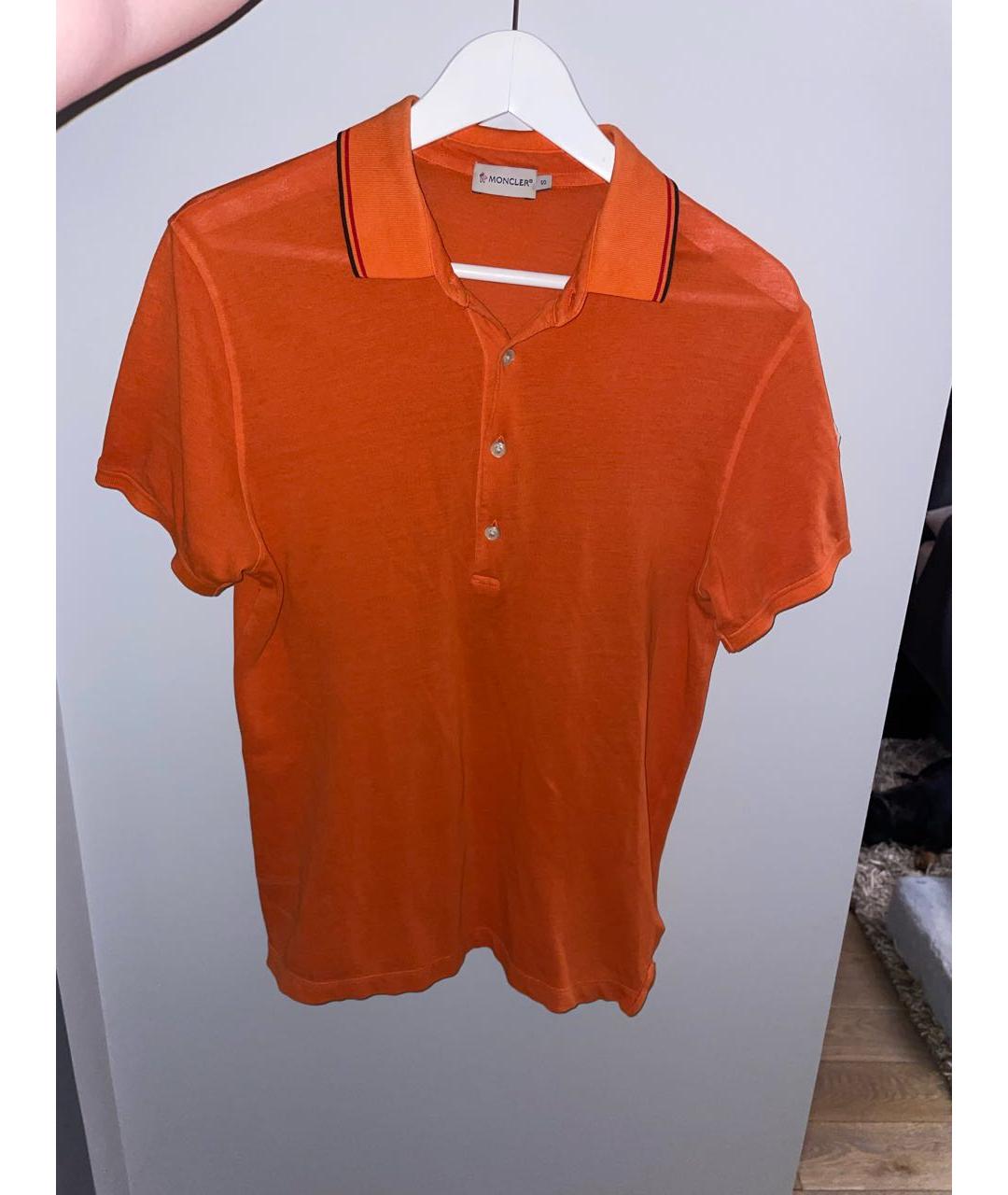MONCLER Оранжевое хлопковое поло с коротким рукавом, фото 4