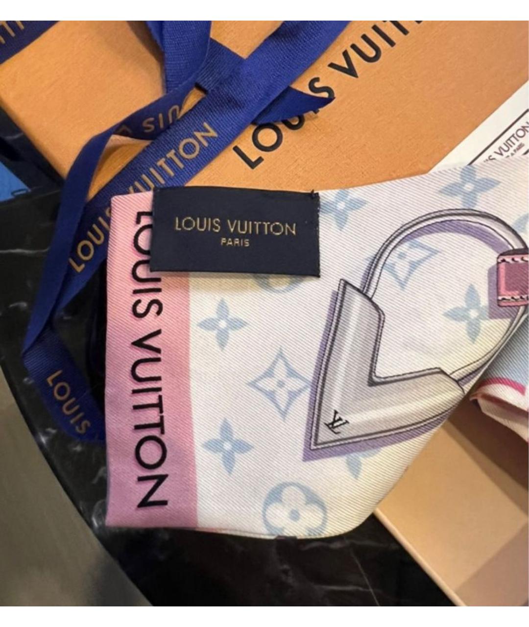 LOUIS VUITTON Розовый шелковый платок, фото 2