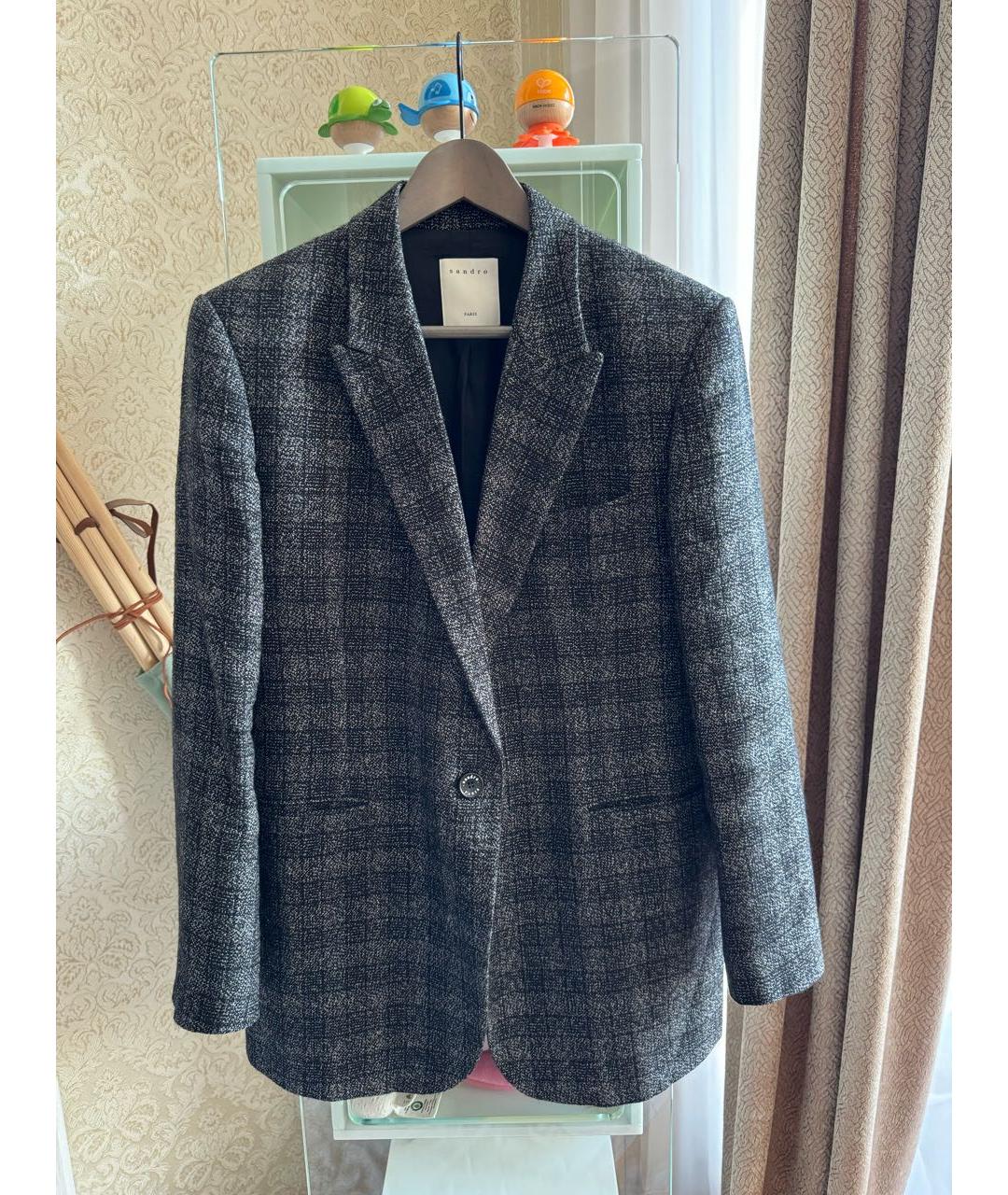 SANDRO Черный шерстяной жакет/пиджак, фото 5