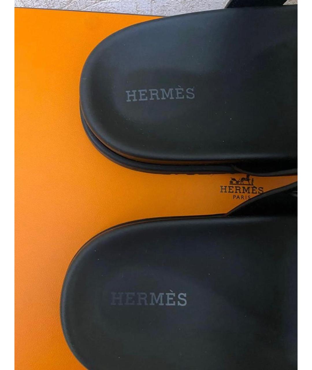 HERMES PRE-OWNED Черные кожаные шлепанцы, фото 4