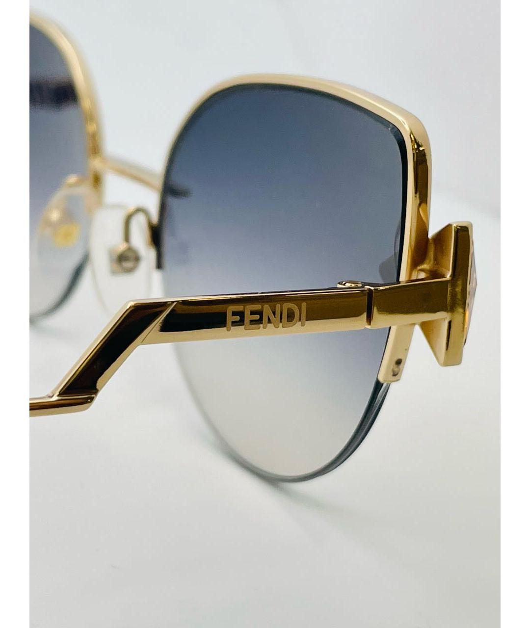 FENDI Золотые металлические солнцезащитные очки, фото 4