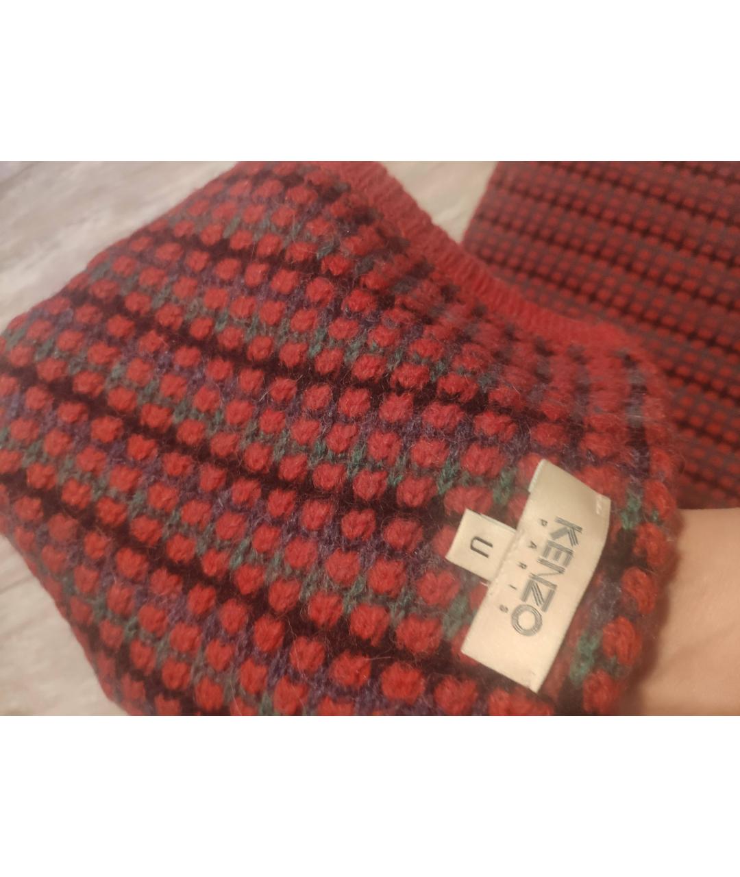 KENZO Бордовый шерстяной шарф, фото 3