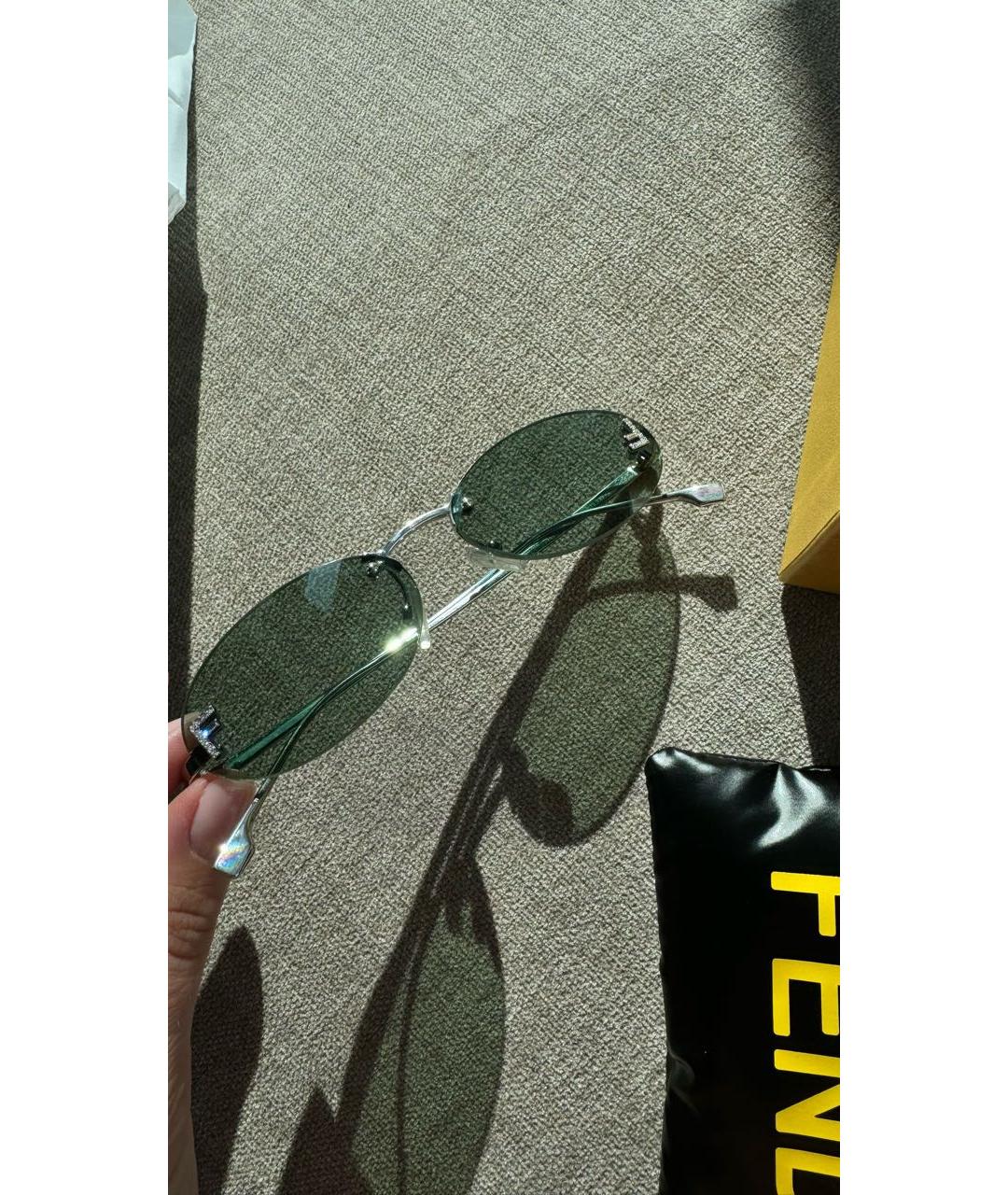 FENDI Зеленые металлические солнцезащитные очки, фото 3
