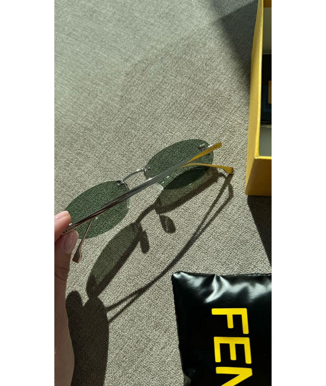 FENDI Зеленые металлические солнцезащитные очки, фото 4