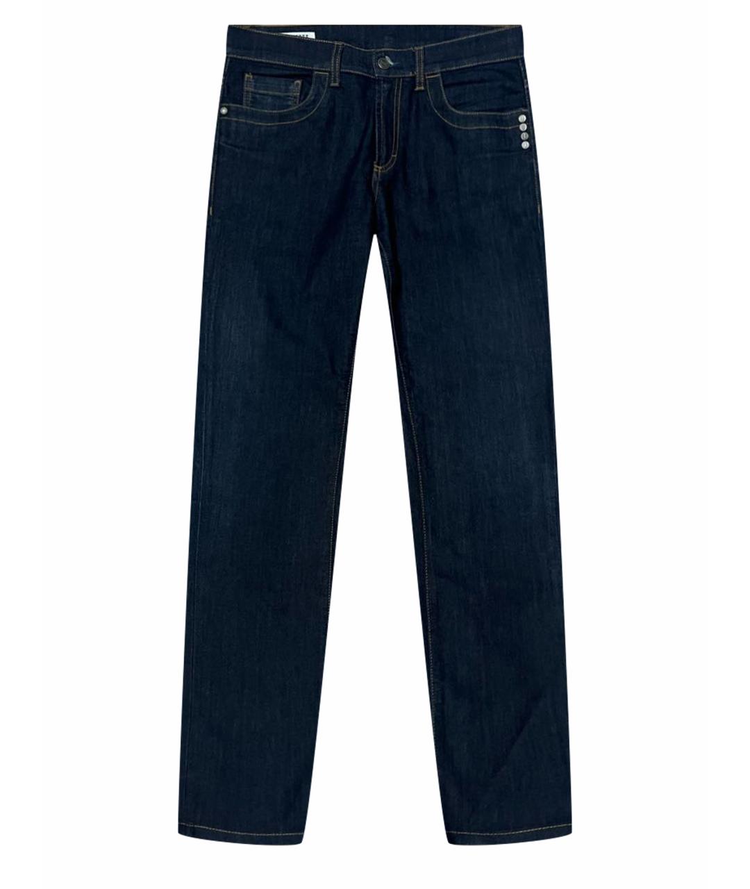 BIKKEMBERGS Темно-синие хлопко-полиэстеровые прямые джинсы, фото 1