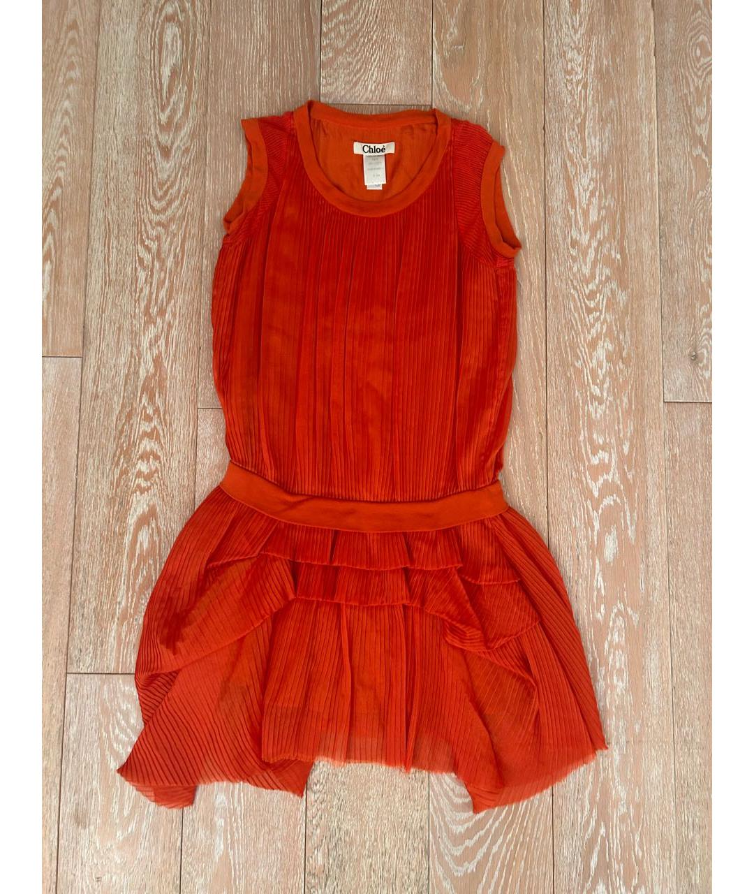 CHLOE Оранжевое шелковое повседневное платье, фото 6