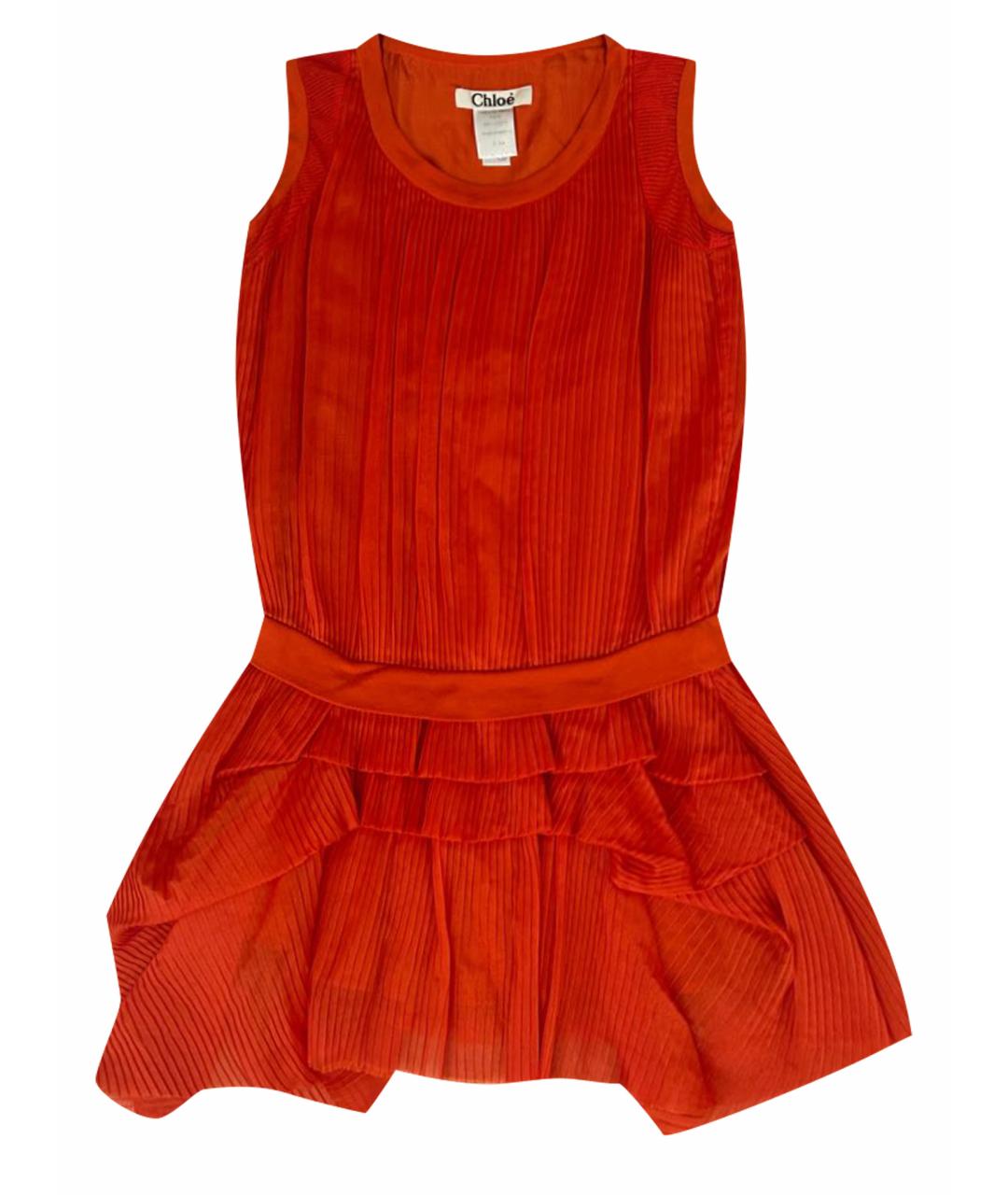 CHLOE Оранжевое шелковое повседневное платье, фото 1