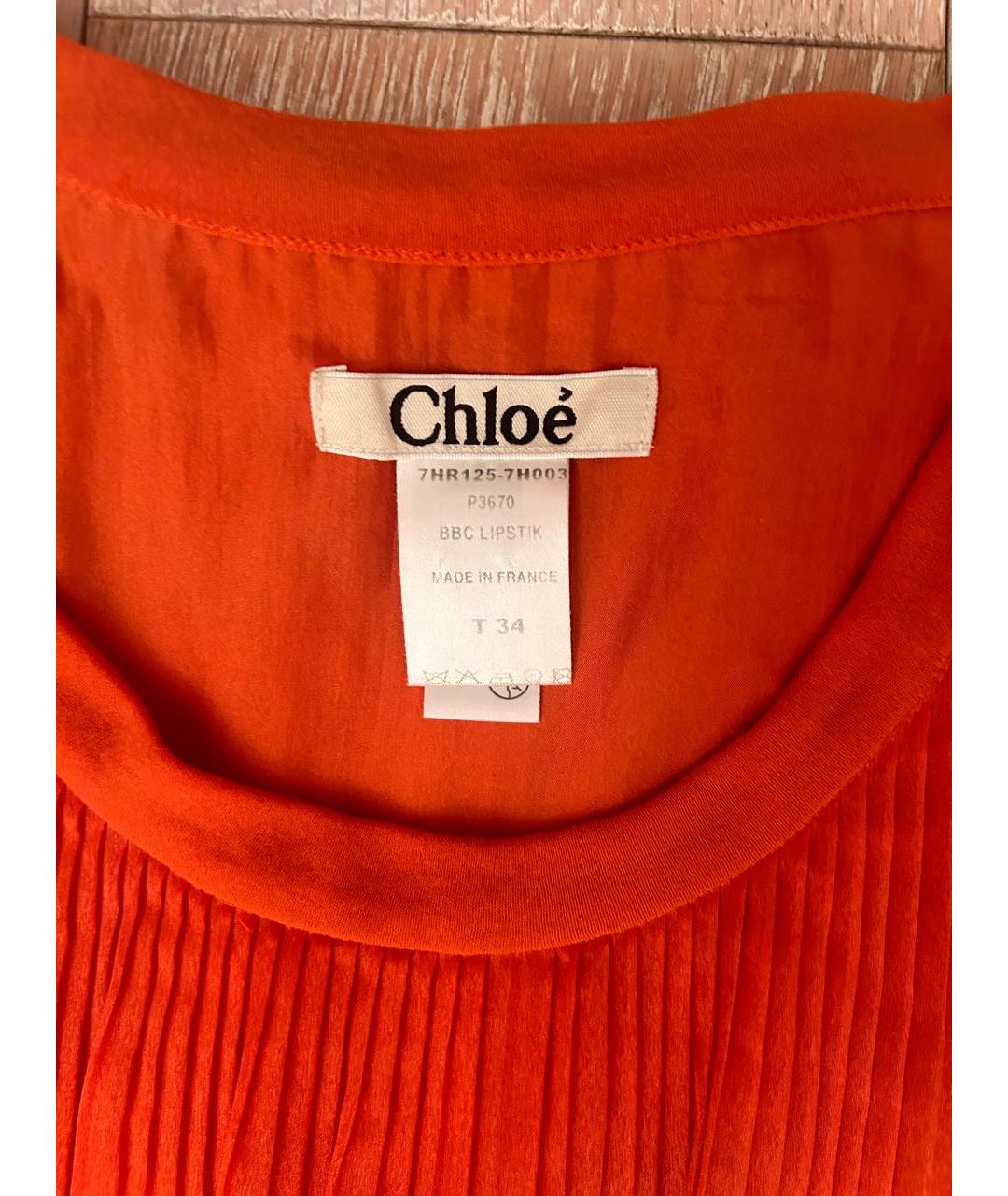 CHLOE Оранжевое шелковое повседневное платье, фото 3