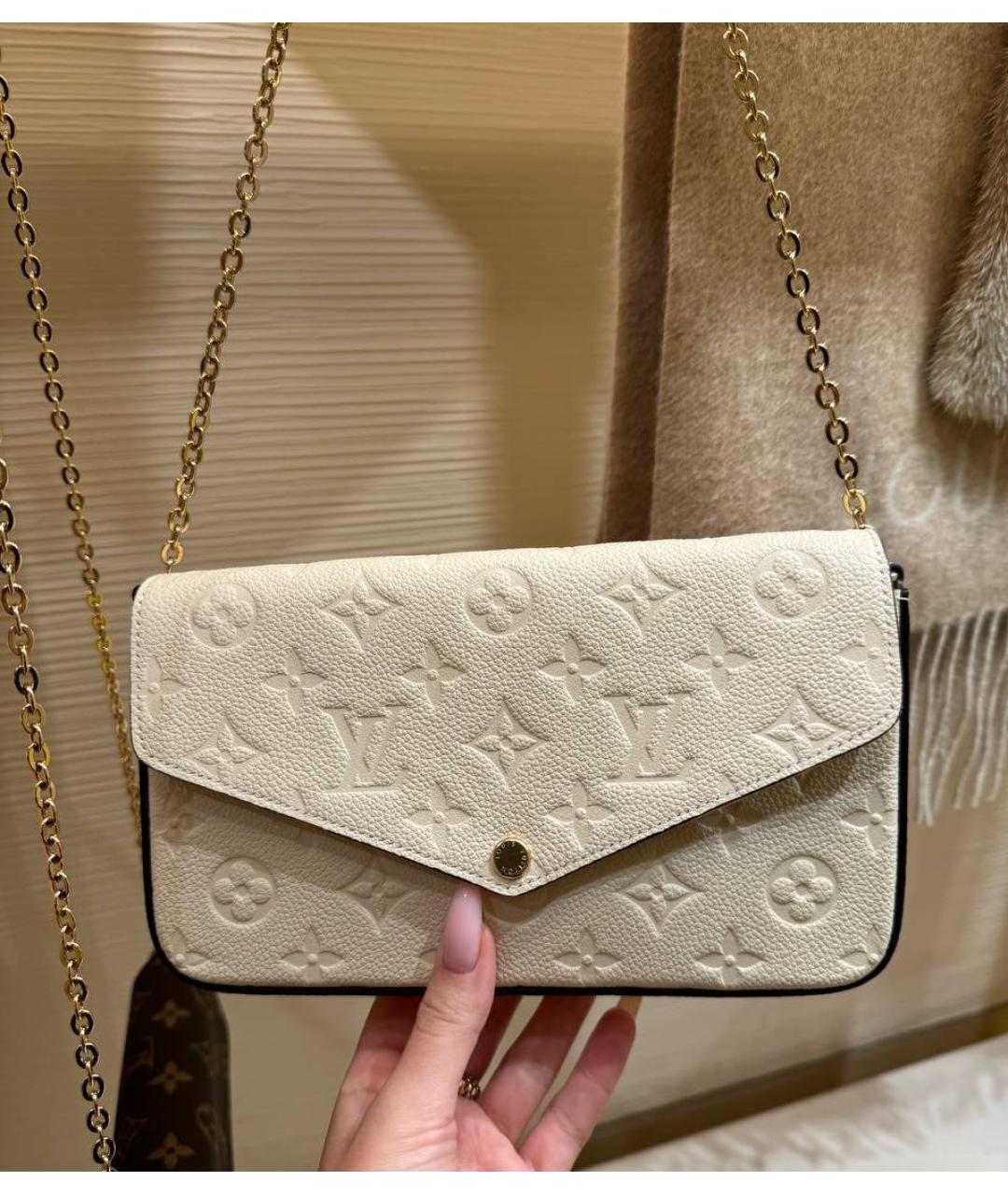 LOUIS VUITTON Бежевая кожаная сумка через плечо, фото 3