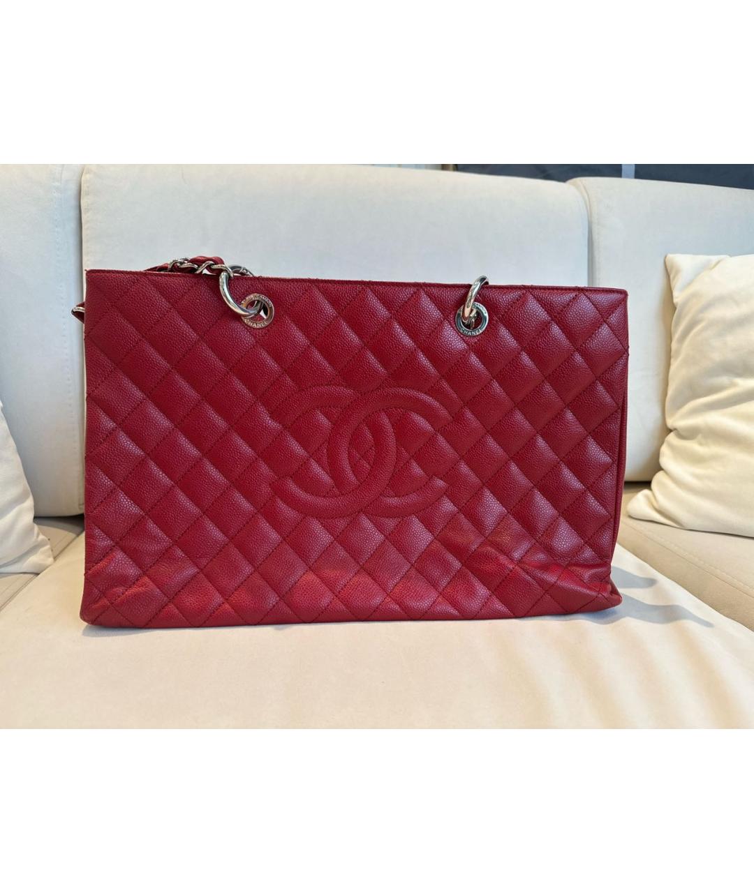 CHANEL PRE-OWNED Красная кожаная сумка тоут, фото 5